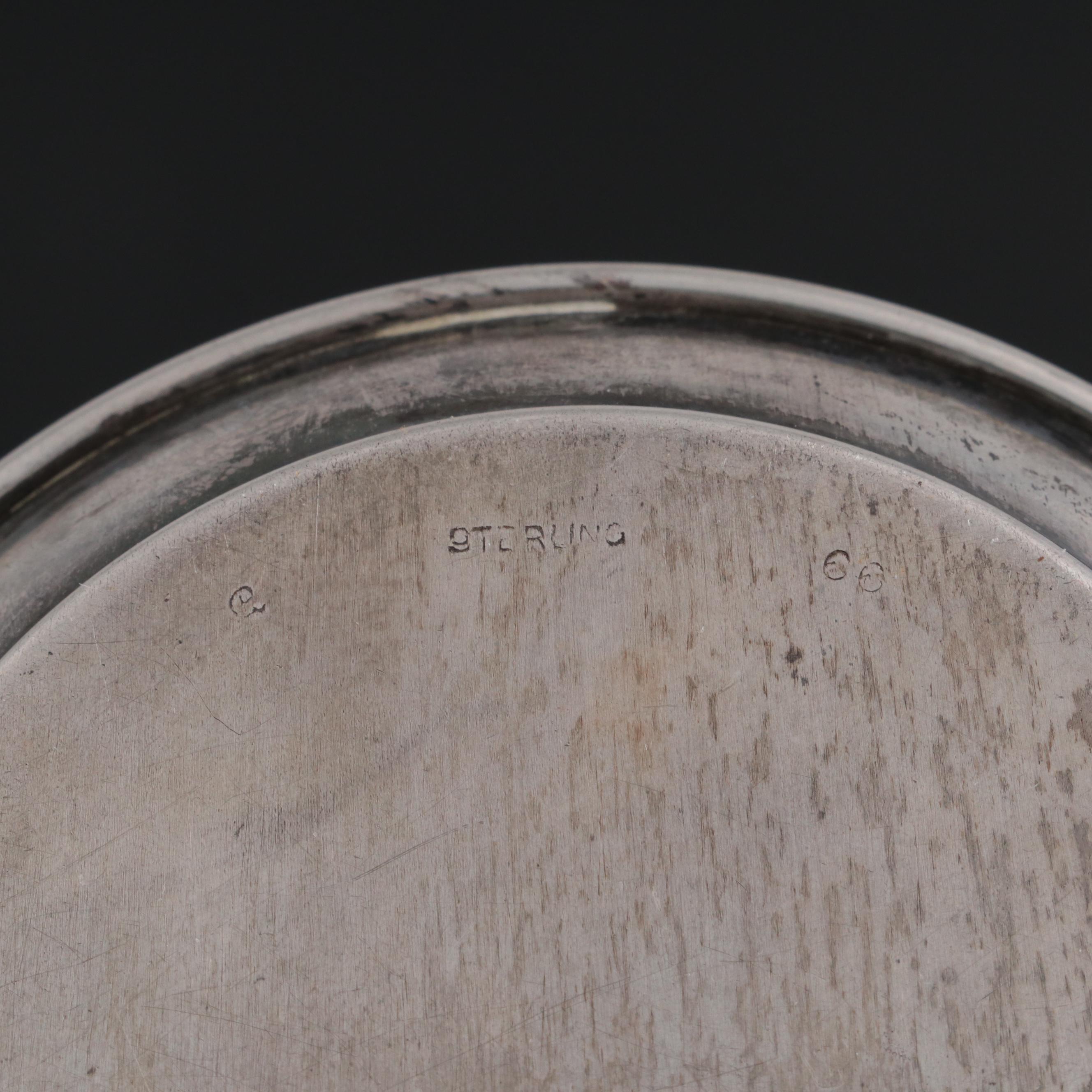 Currier & Roby Sterling Silver Dish with Silver Plate Muffineer and Salt Cellars