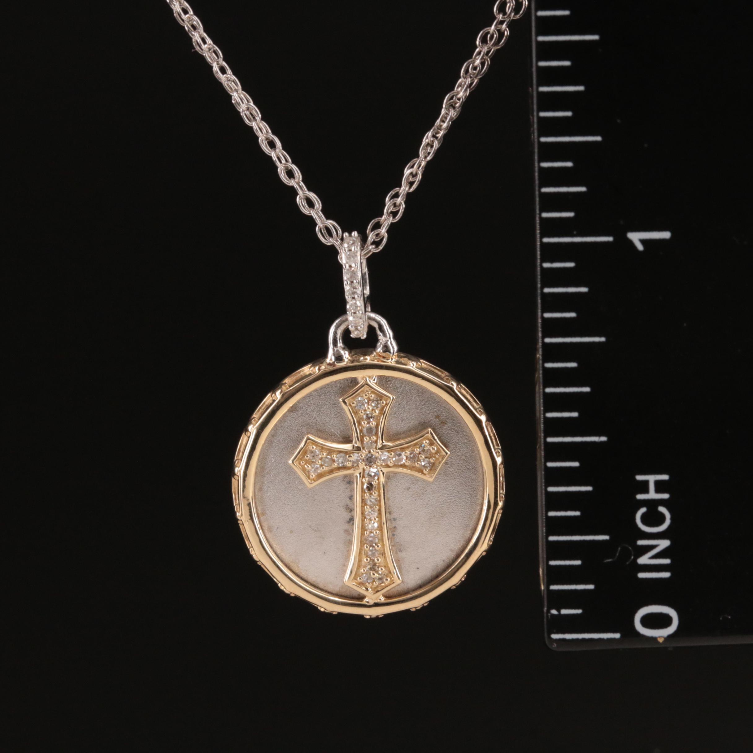 Sterling Diamond Cross Pendant Necklace with 14K Accents