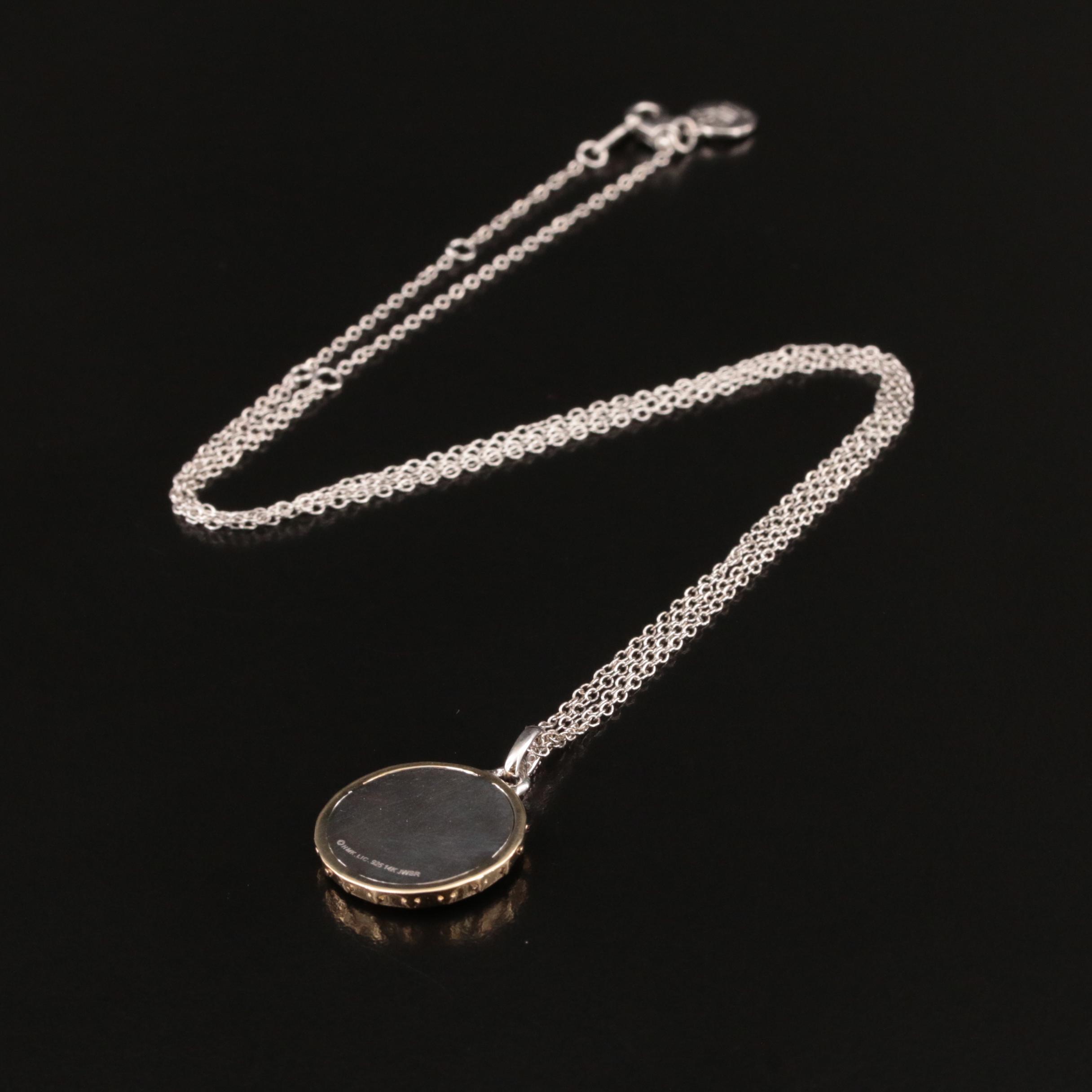 Sterling Diamond Cross Pendant Necklace with 14K Accents