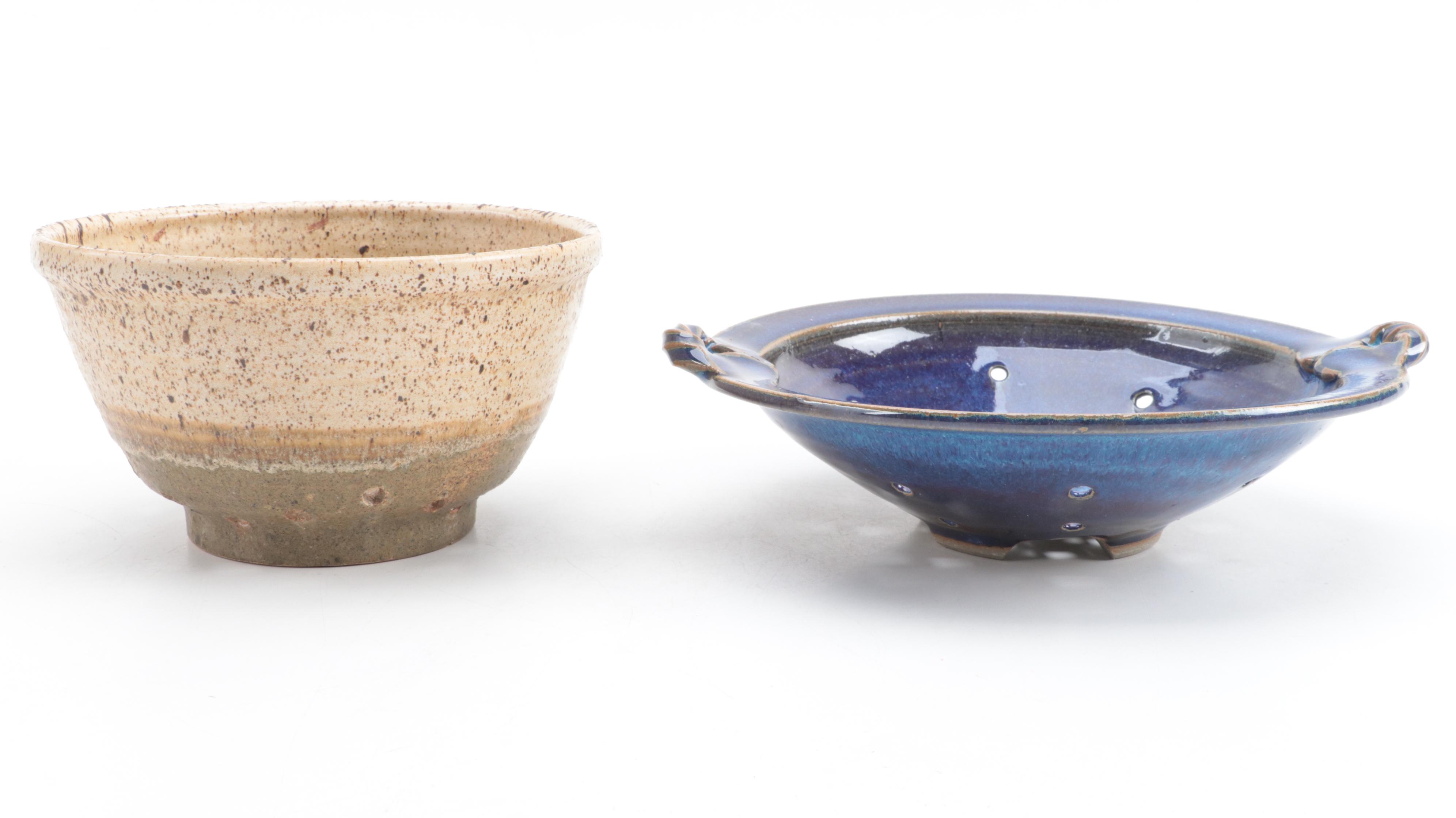 Artist Signed Earthenware Colanders and Other American Art Pottery Plate