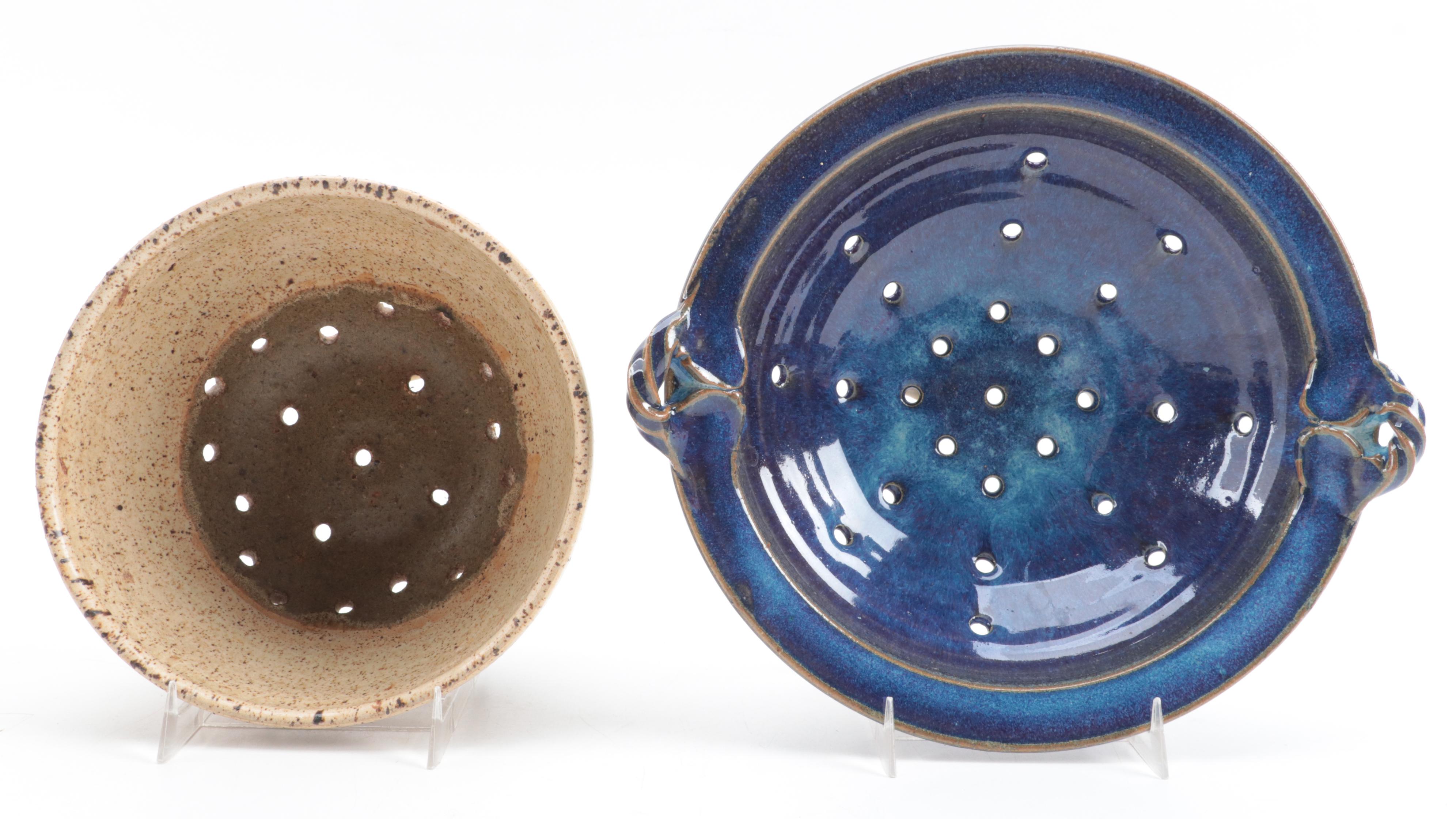 Artist Signed Earthenware Colanders and Other American Art Pottery Plate