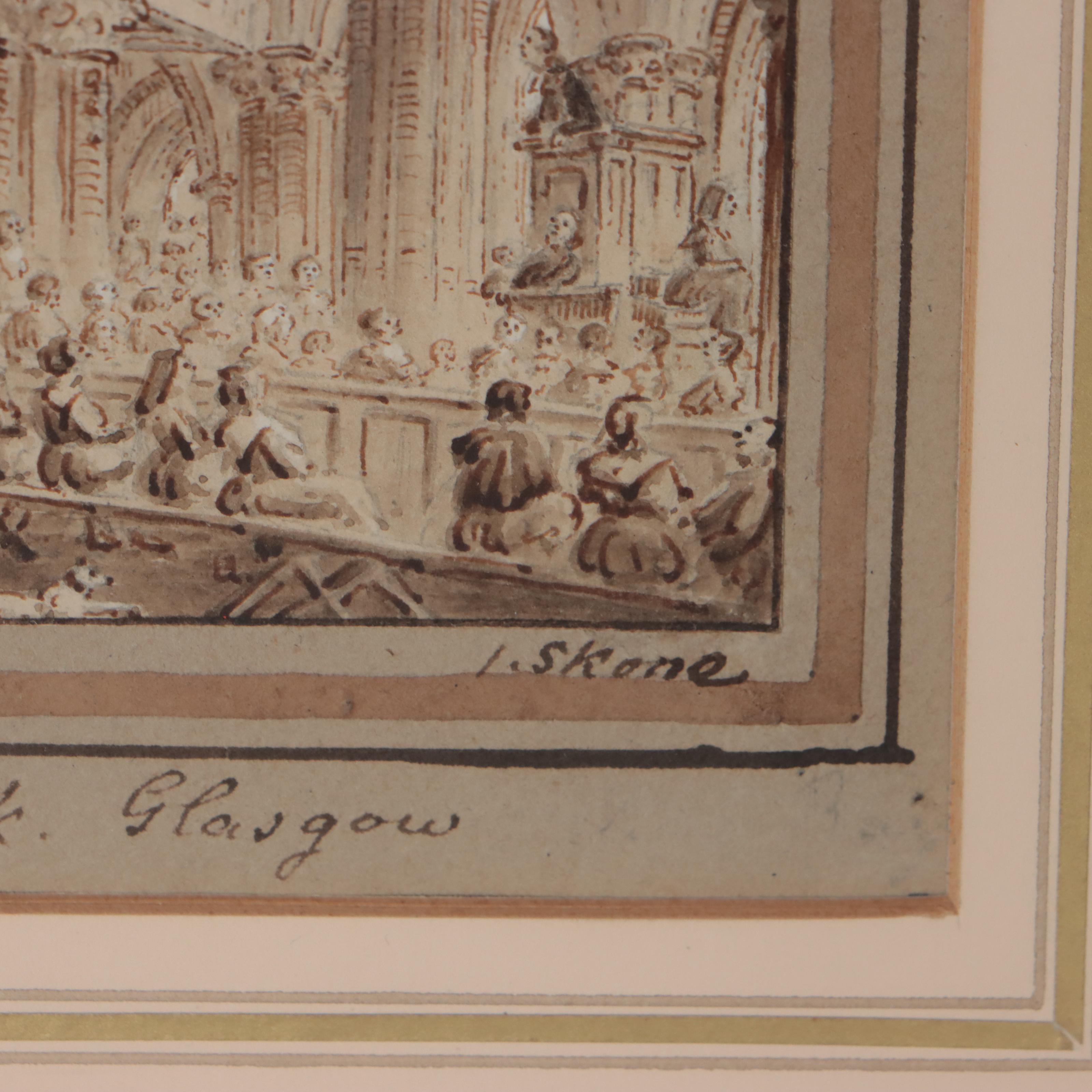 James Skene Ink Wash Illustration "Barony Kirk, Glasgow"