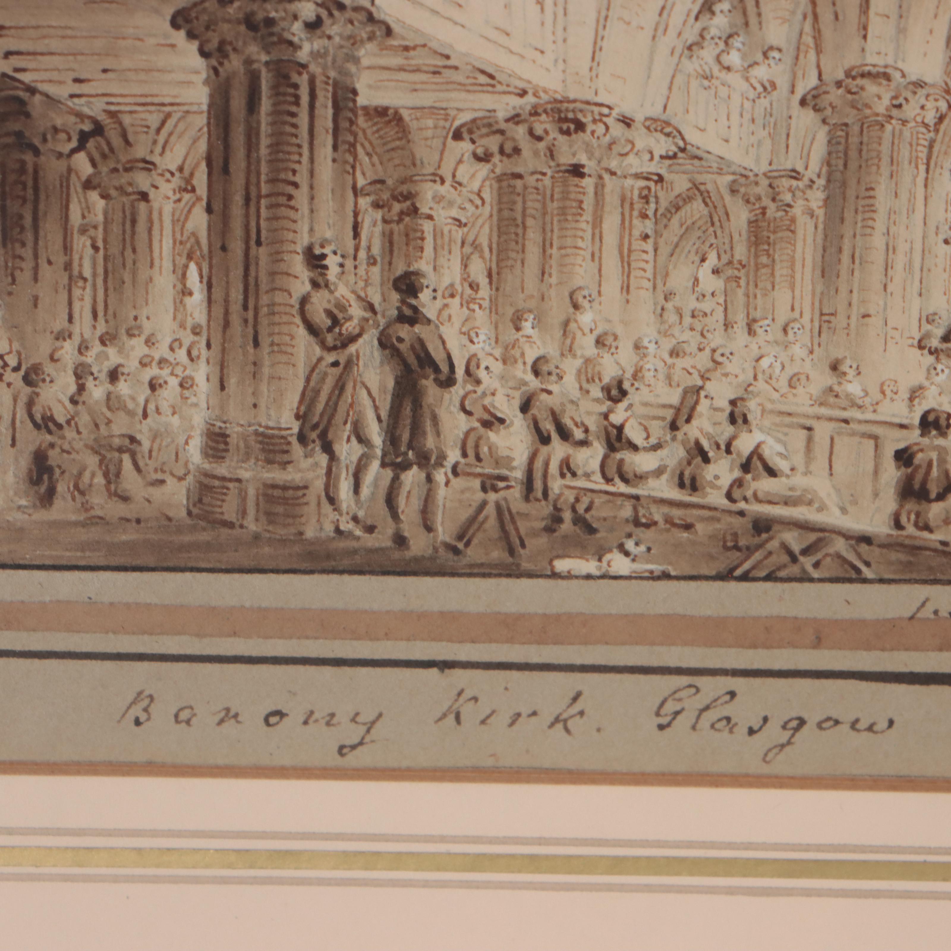 James Skene Ink Wash Illustration "Barony Kirk, Glasgow"