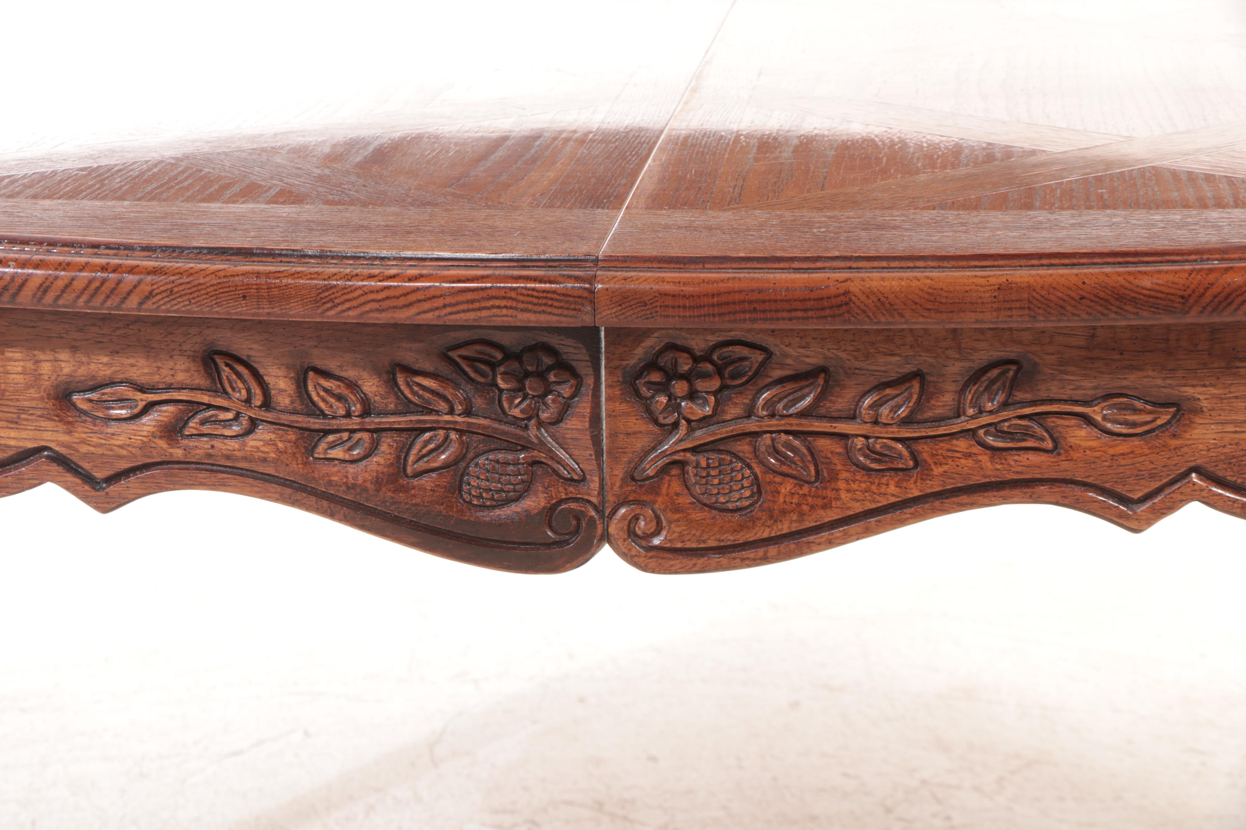 Nine-Piece French Provincial Style Oak Dining Set, Mid to Late 20th Century