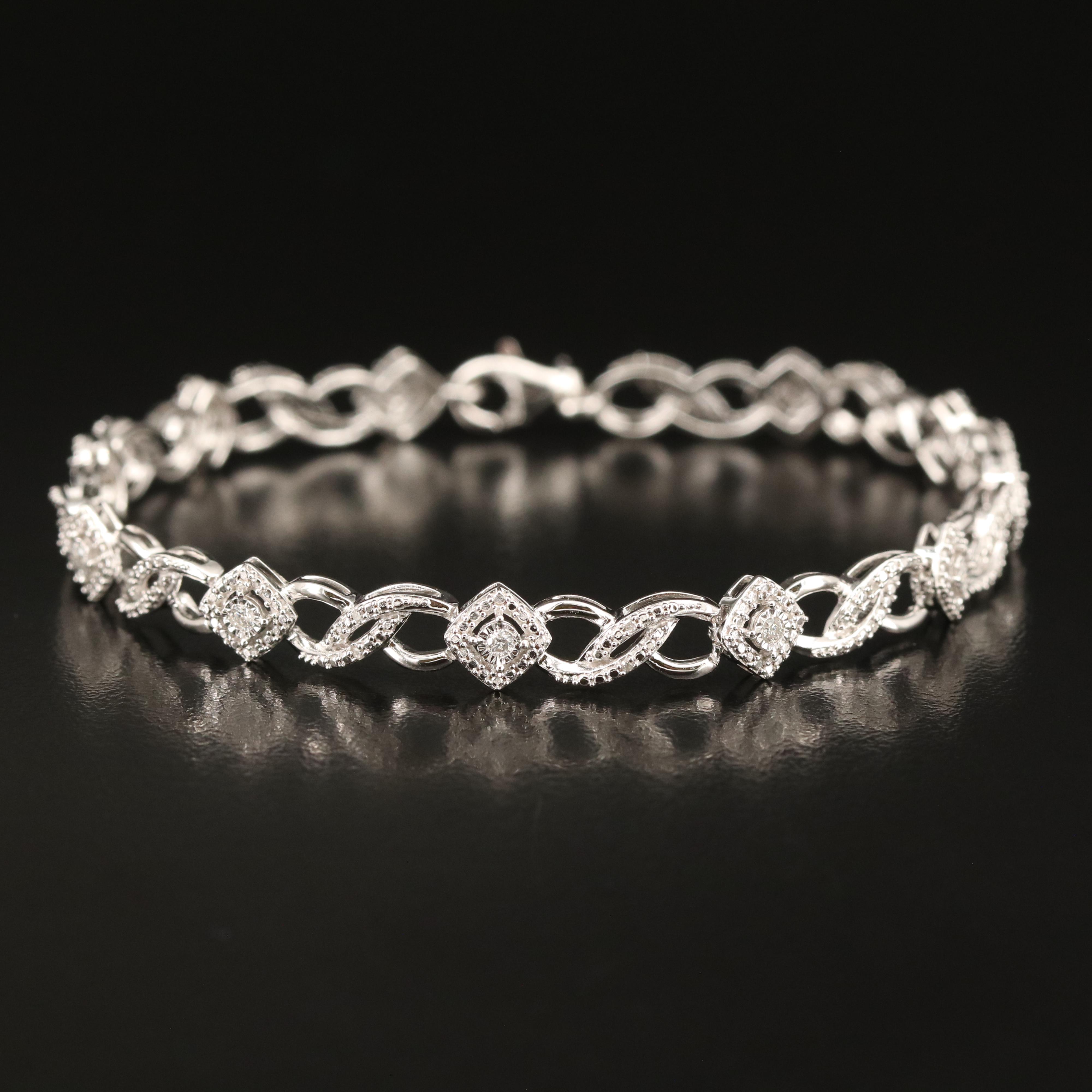 Sterling Diamond Fancy Link Bracelet