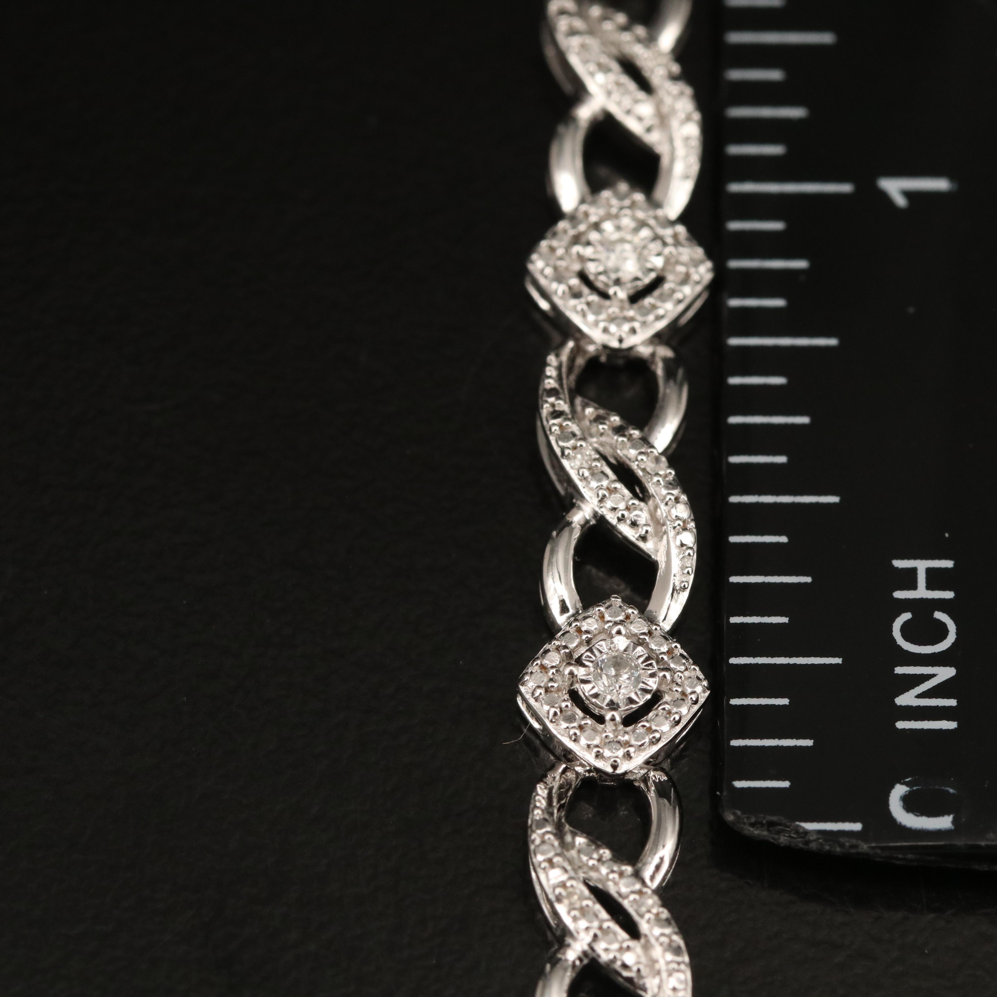 Sterling Diamond Fancy Link Bracelet