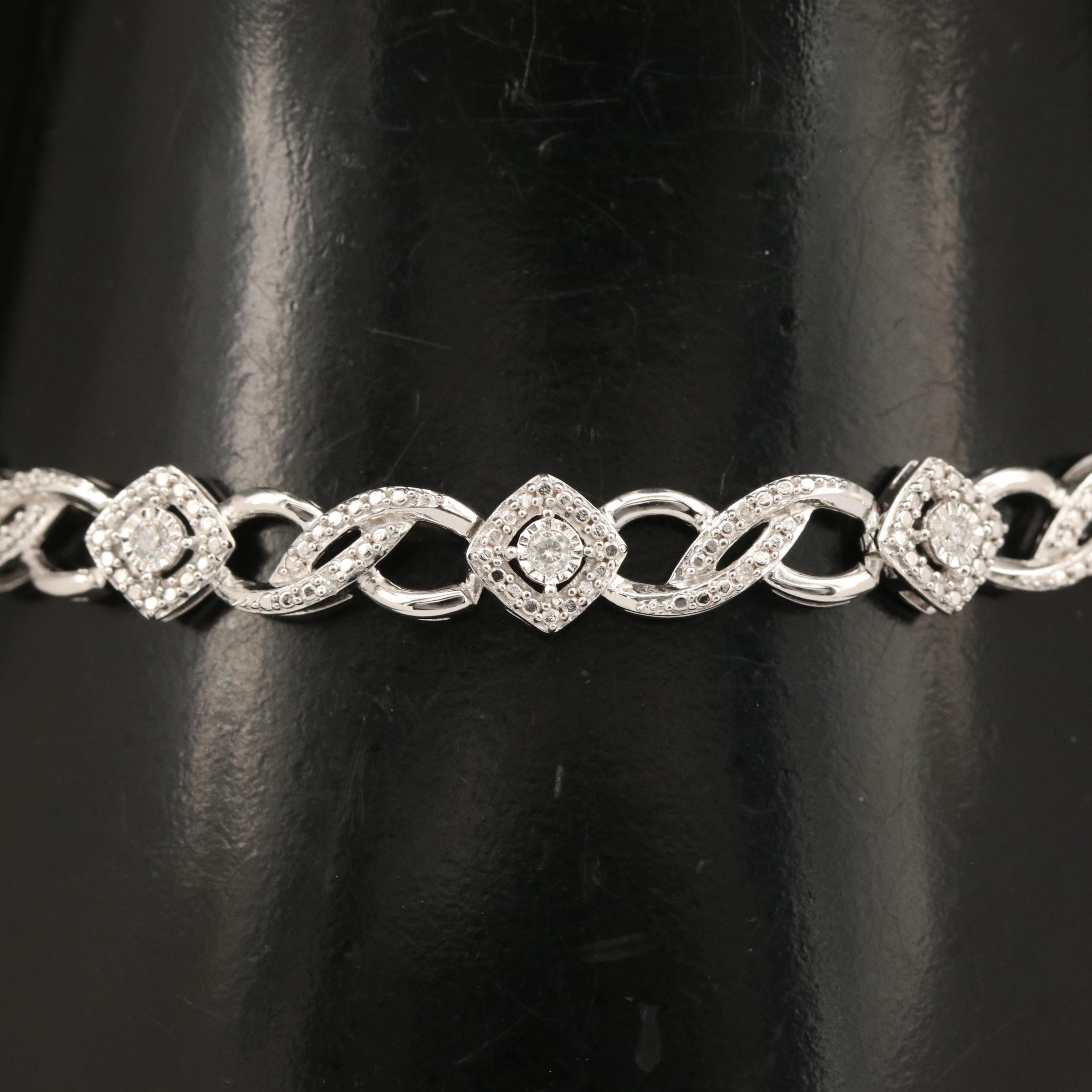 Sterling Diamond Fancy Link Bracelet