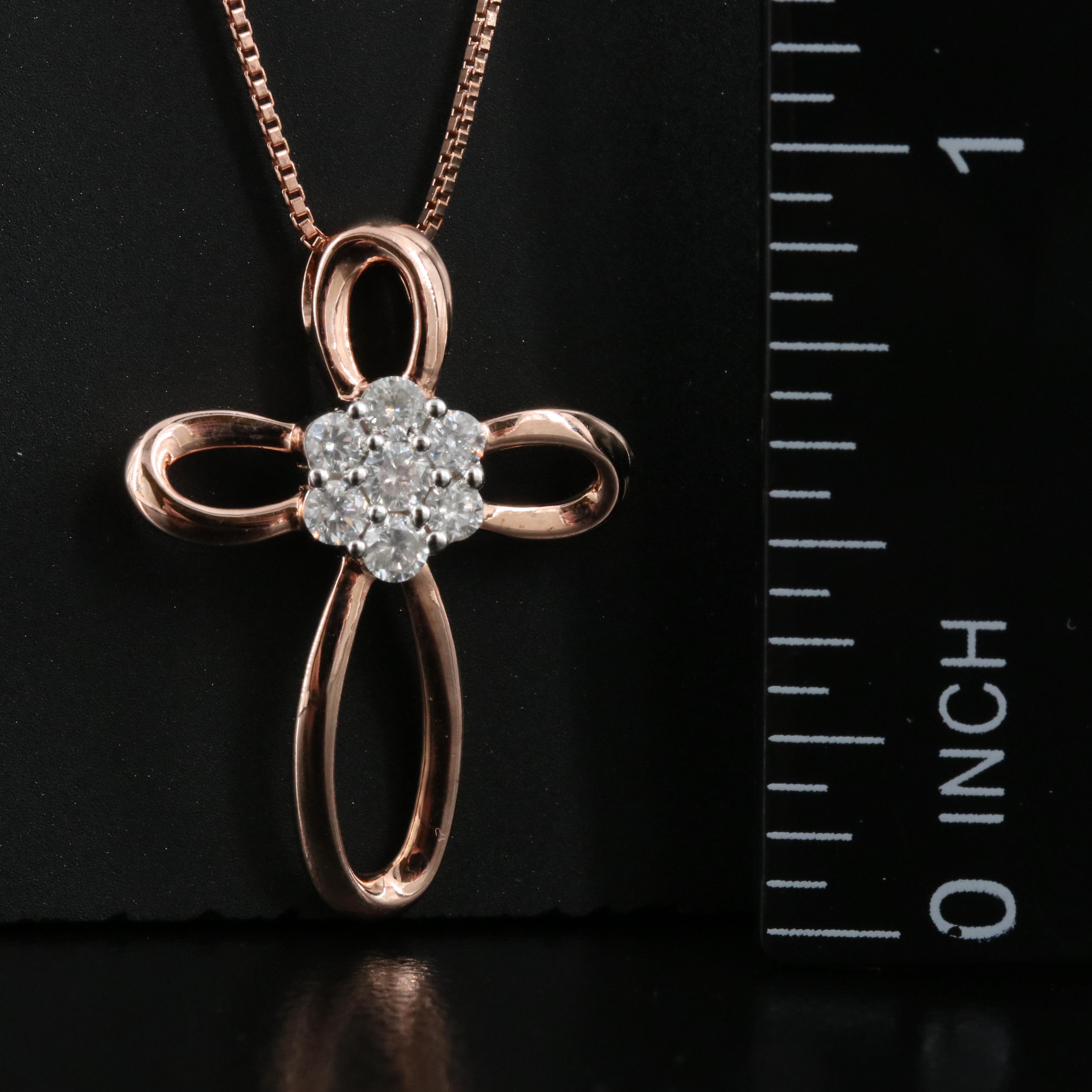 Sterling Diamond Cluster Cross Pendant Necklace