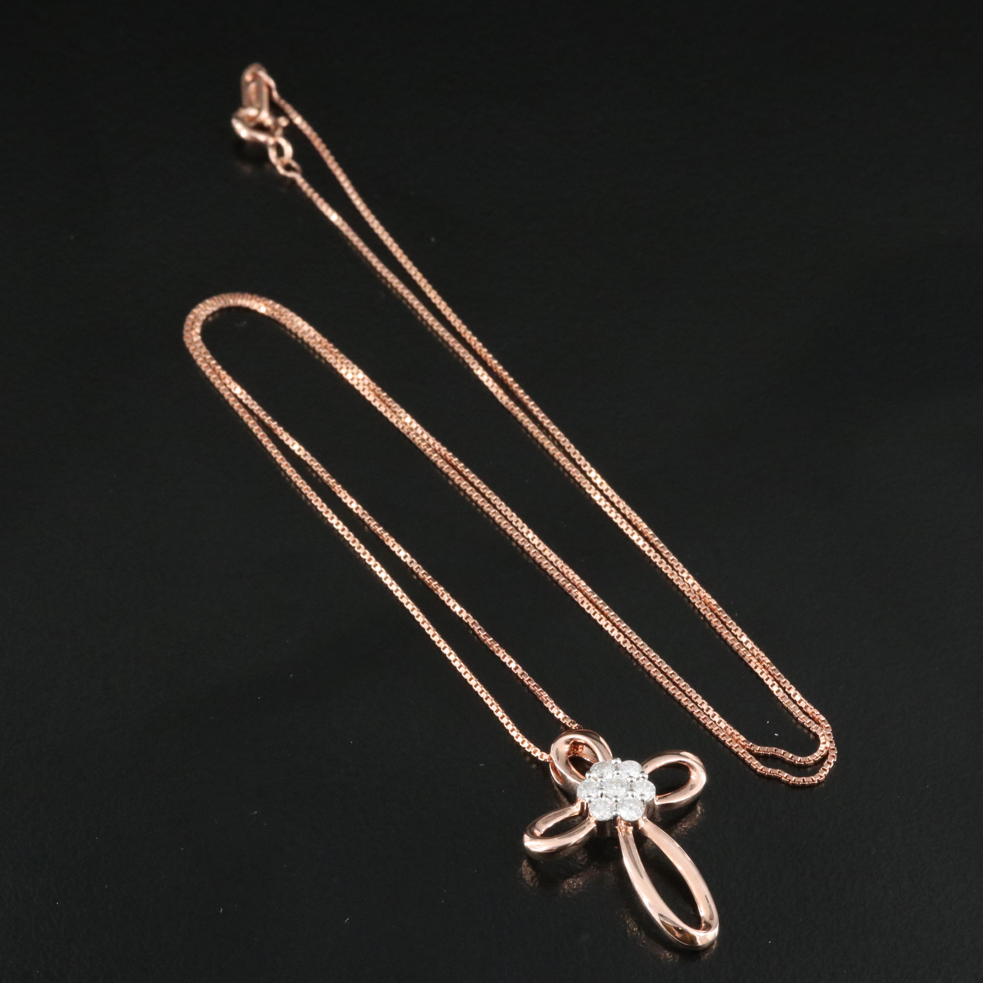 Sterling Diamond Cluster Cross Pendant Necklace