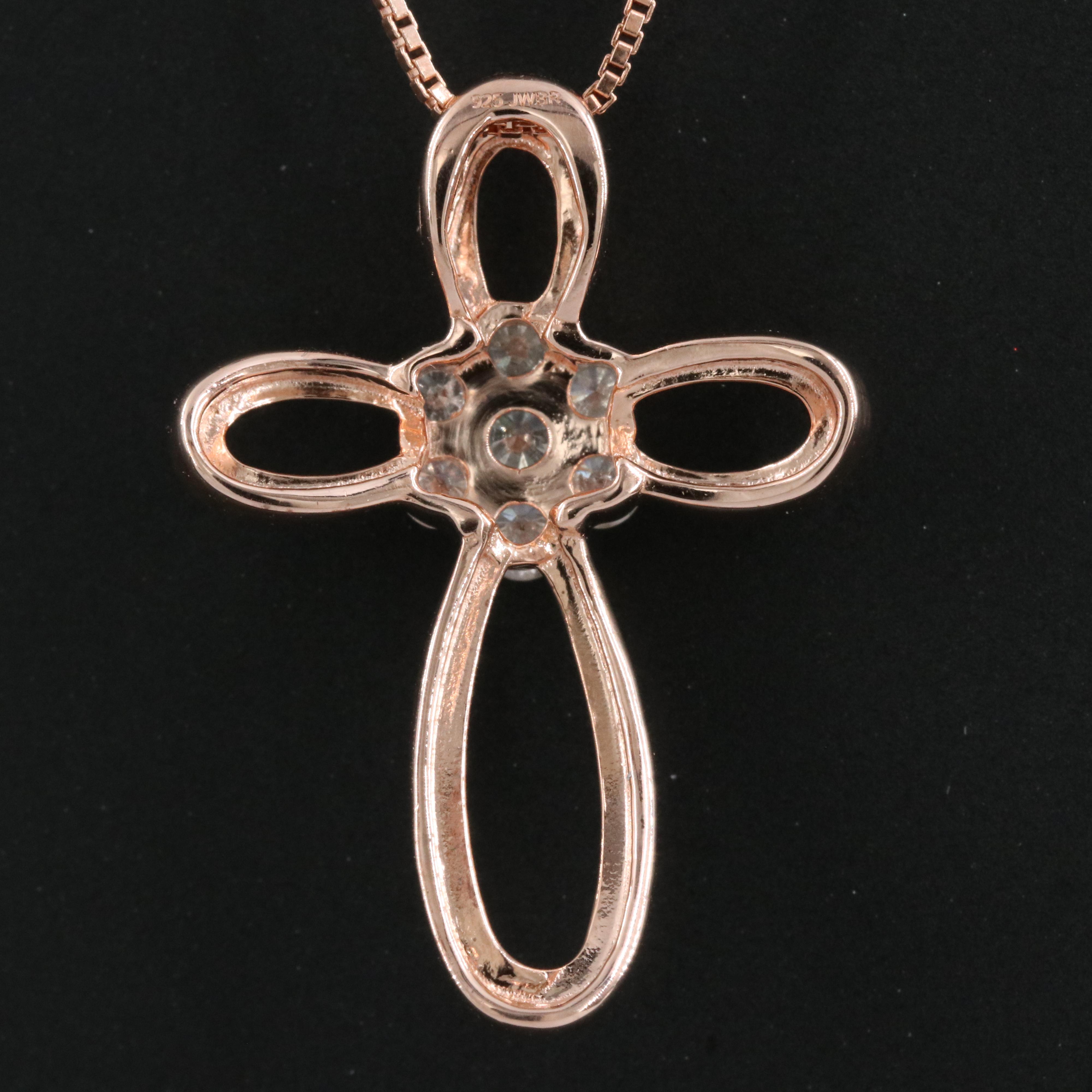 Sterling Diamond Cluster Cross Pendant Necklace