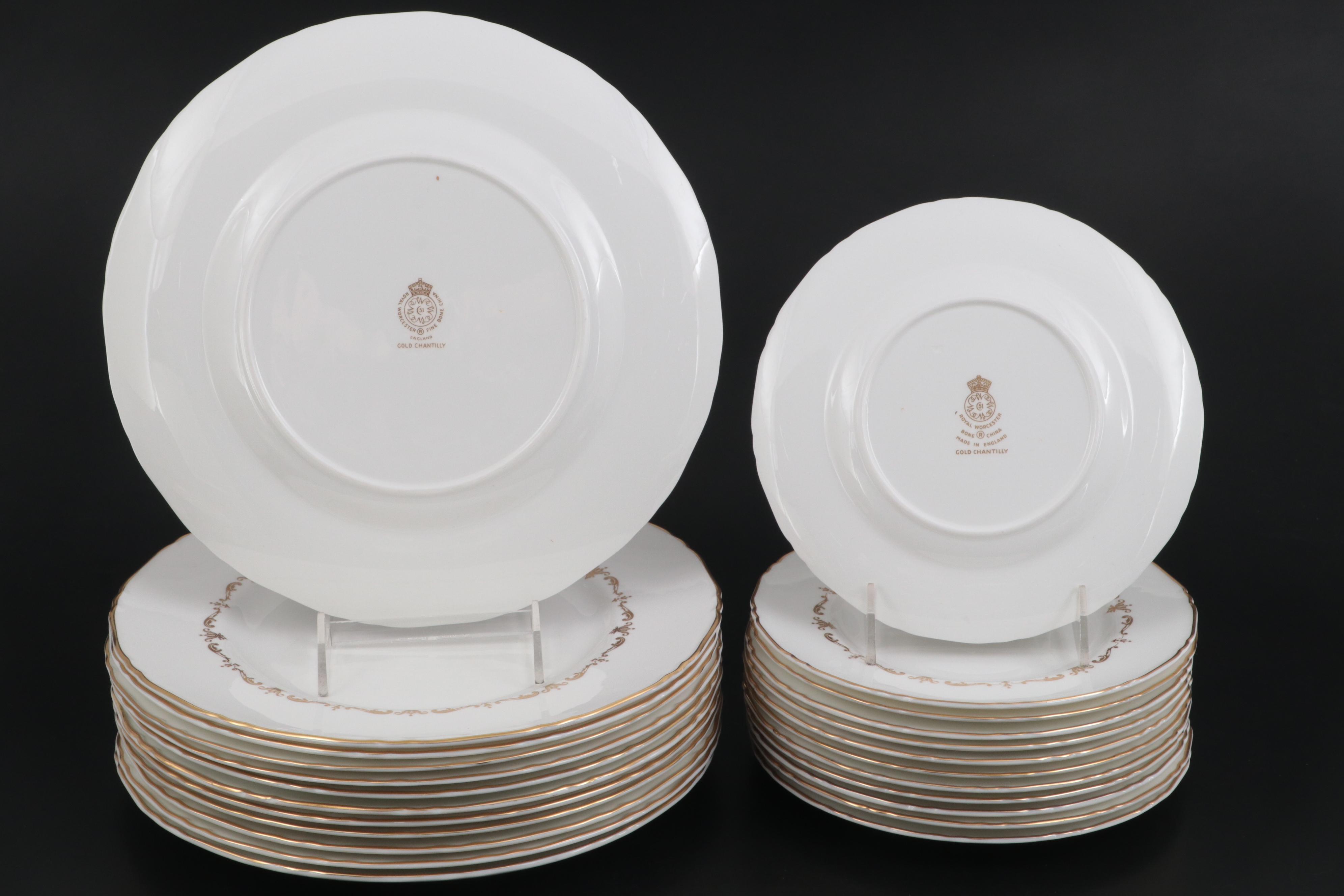 Royal Worcester "Gold Chantilly" Bone China Dinnerware