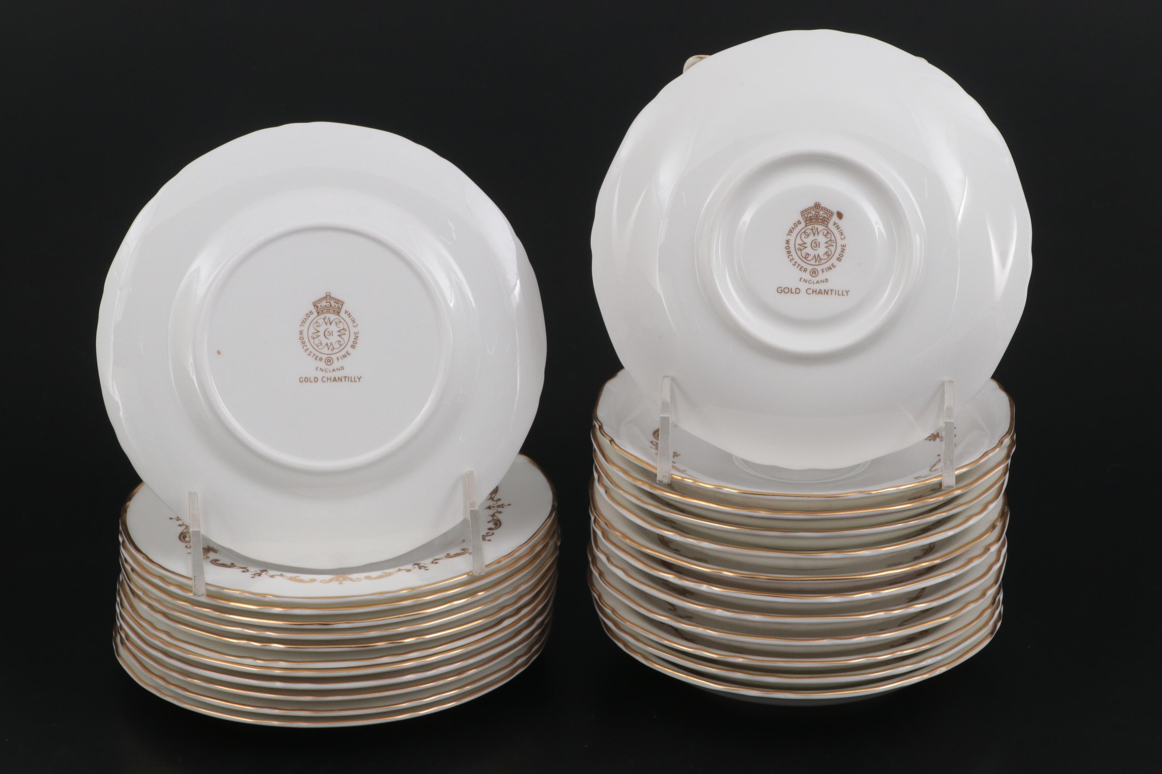 Royal Worcester "Gold Chantilly" Bone China Dinnerware