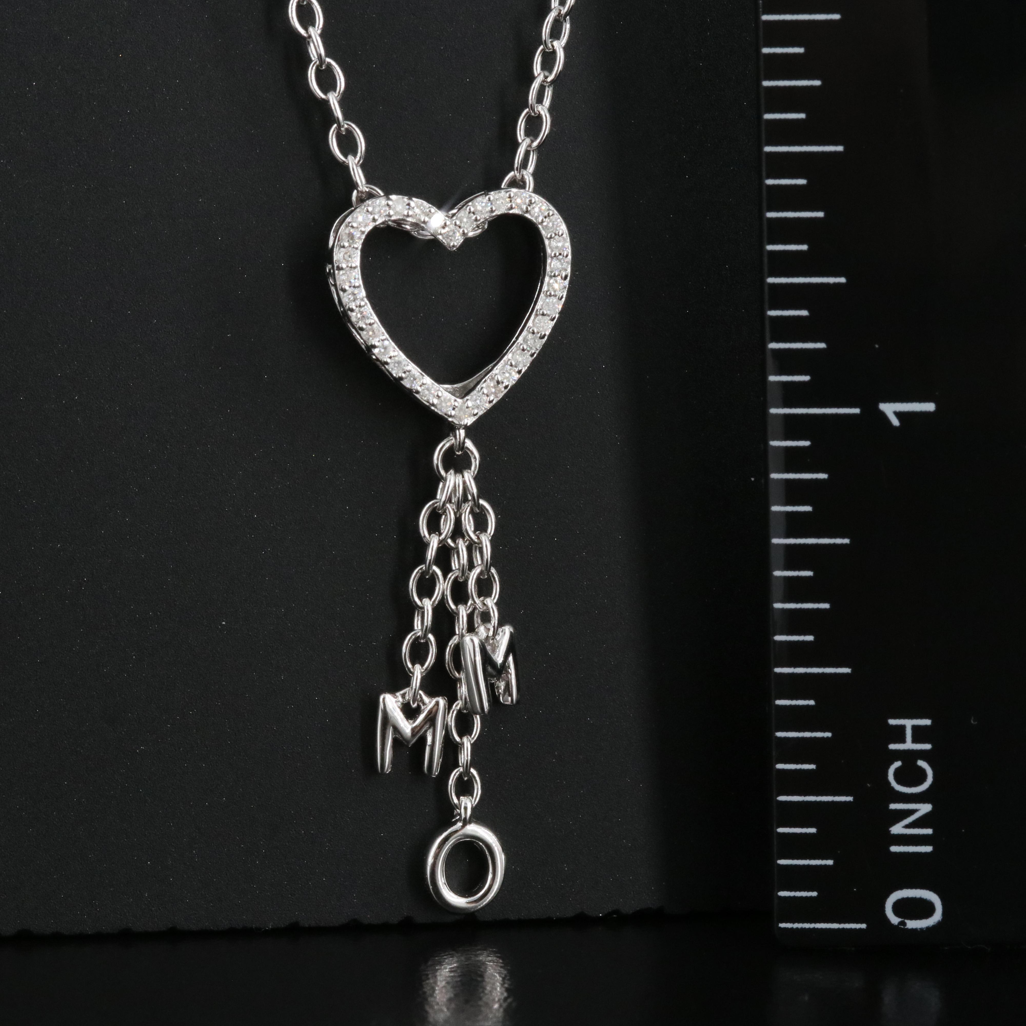Sterling Diamond Heart Pendant Necklace with Letter Drops