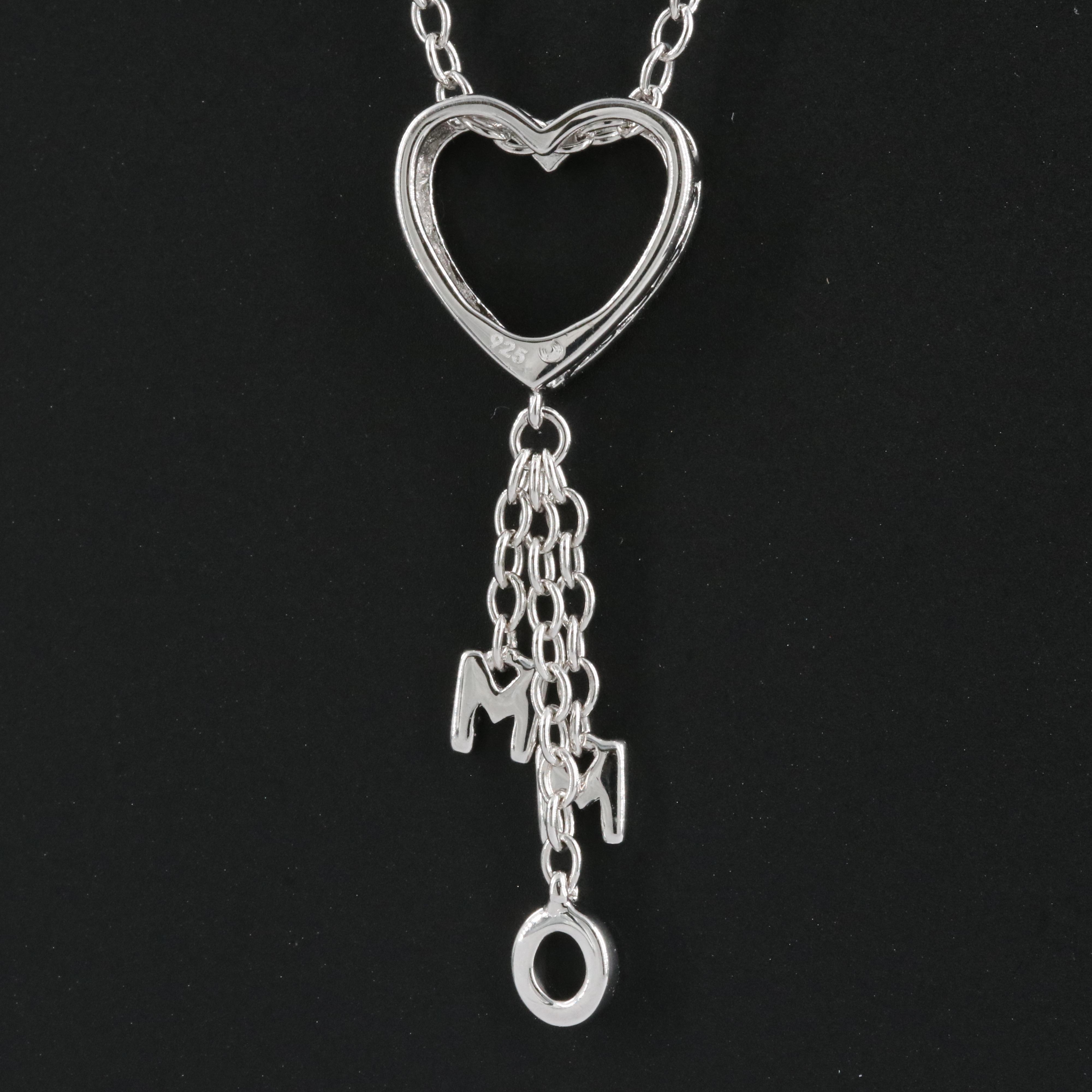 Sterling Diamond Heart Pendant Necklace with Letter Drops