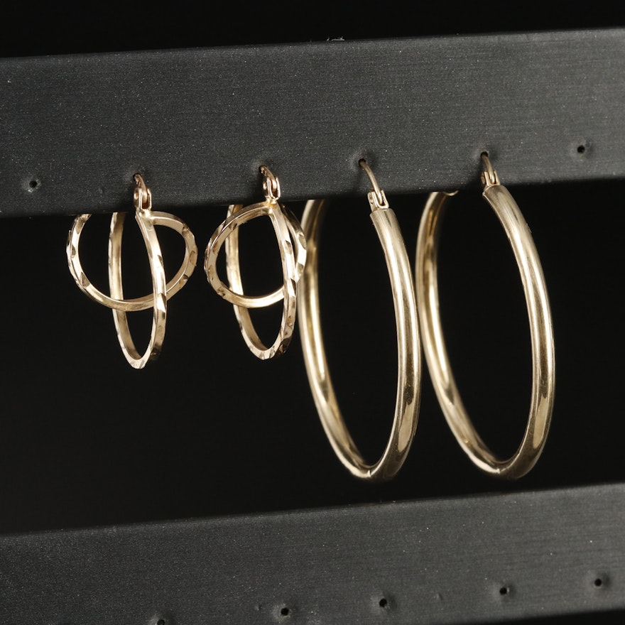 14K Hoop Earrings with 10K Small Hoop Earrings