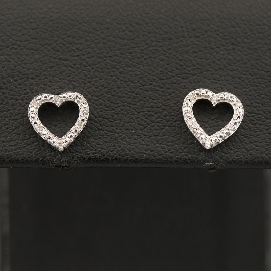 Sterling Diamond Heart Stud Earrings