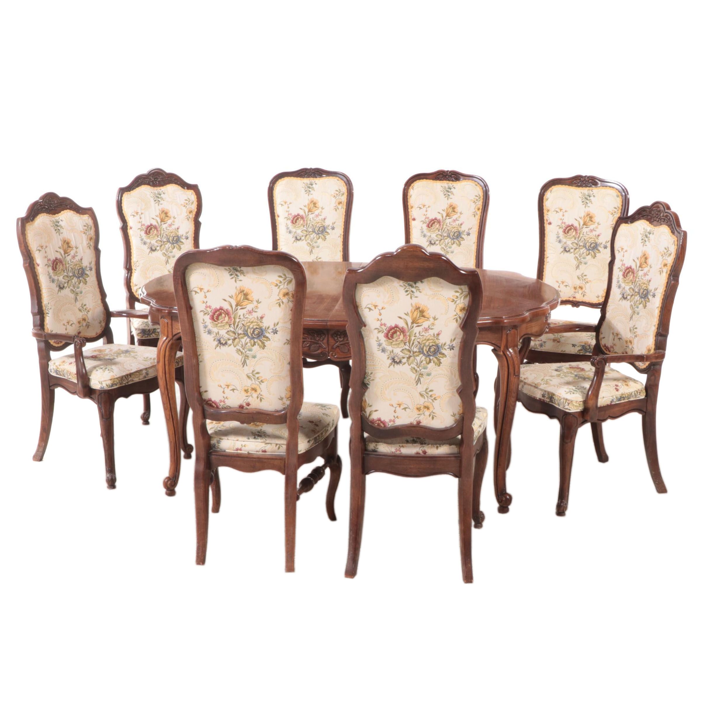Nine-Piece French Provincial Style Oak Dining Set, Mid to Late 20th Century