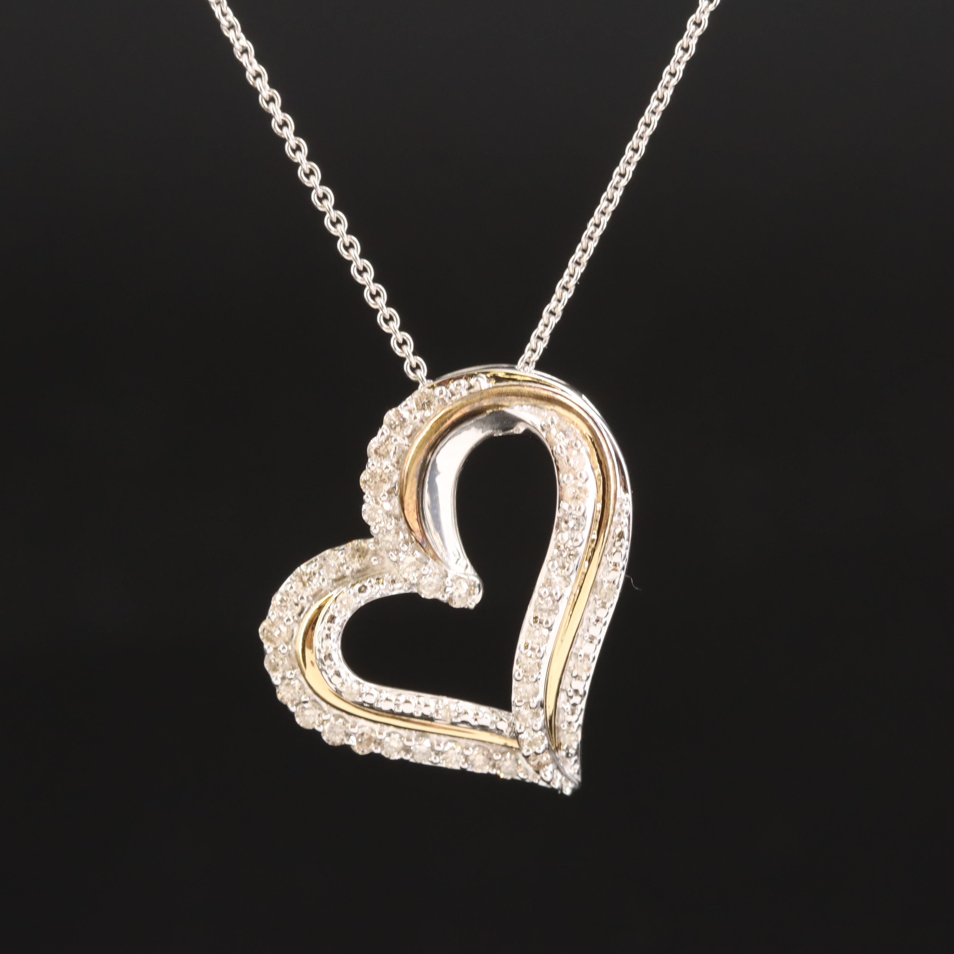 Sterling Diamond Heart Pendant Necklace