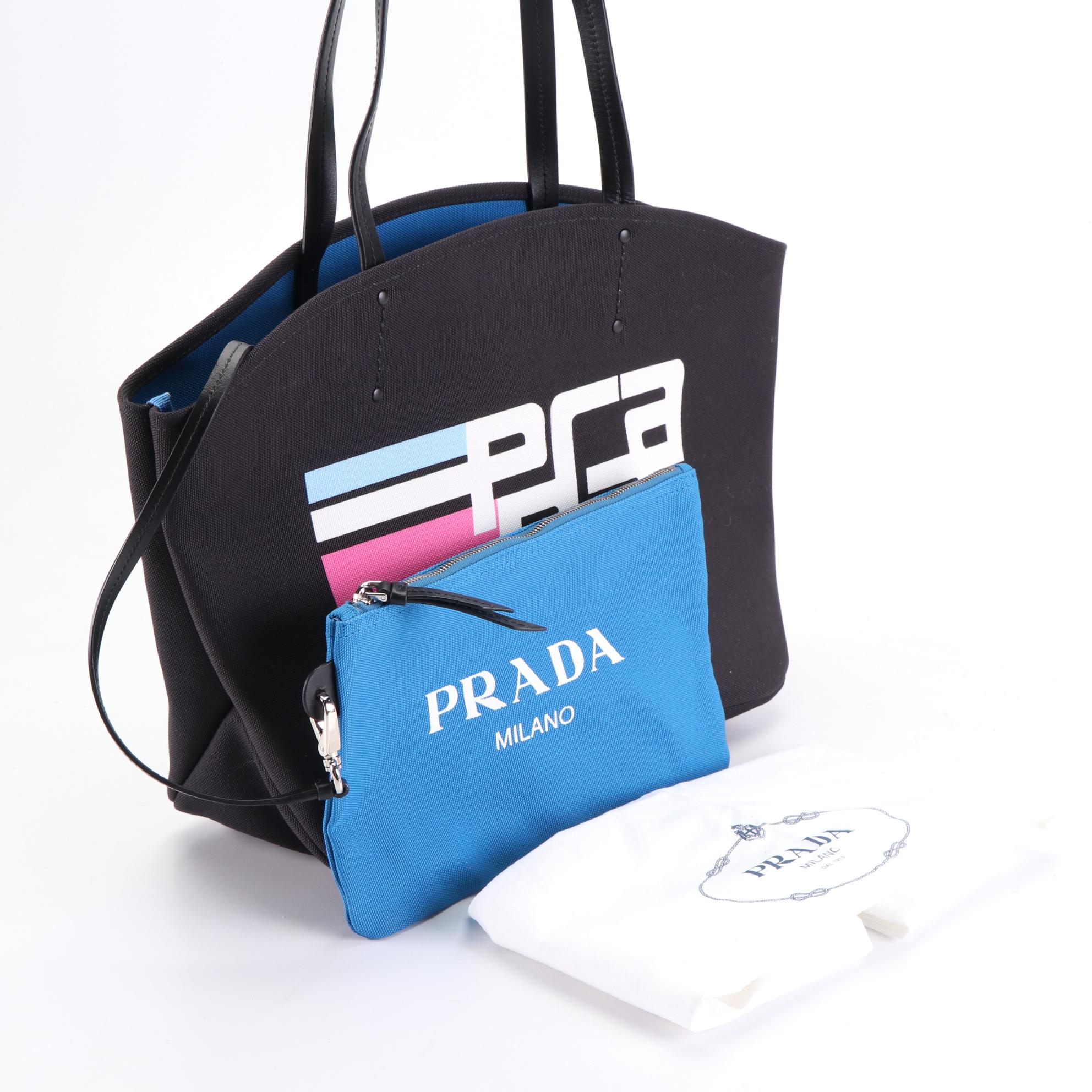 Prada Shopping Tote 1BG221 in Logo Canapa Canvas with Zip Pouch