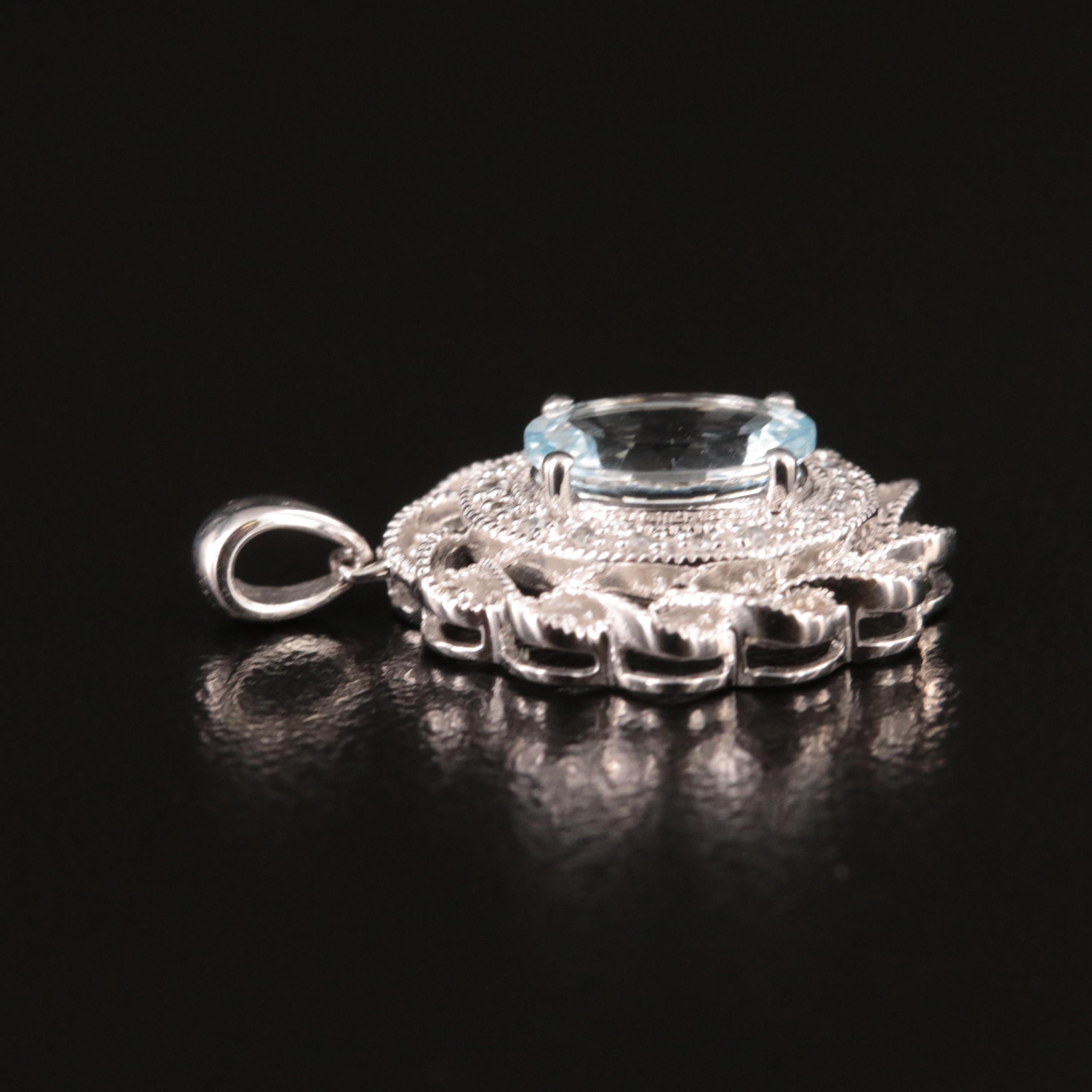 14K Aquamarine and Diamond Halo Pendant