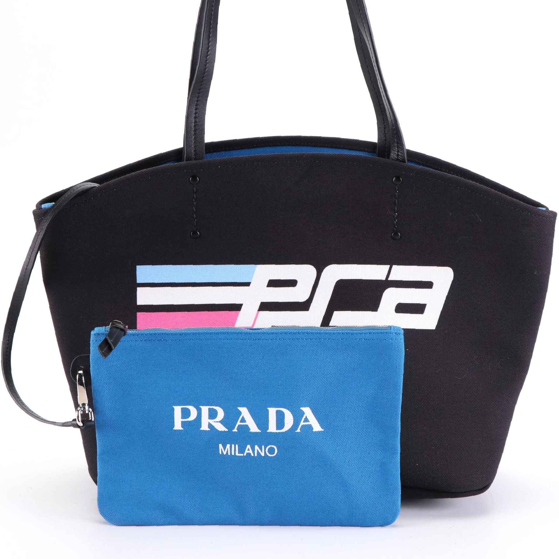 Prada Shopping Tote 1BG221 in Logo Canapa Canvas with Zip Pouch