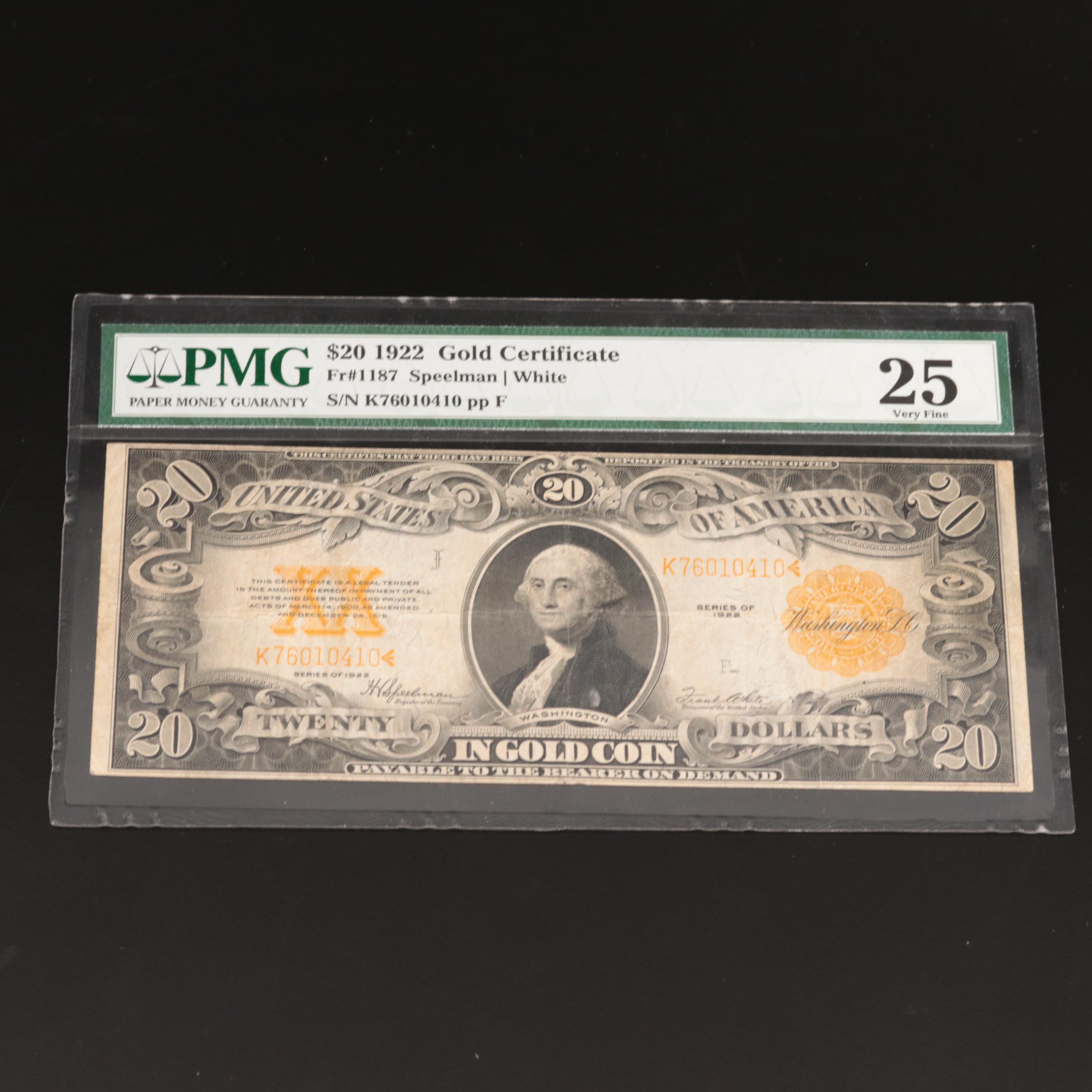 Two U.S. Large-Size Banknotes, Including PMG Graded $20 Gold Certificate