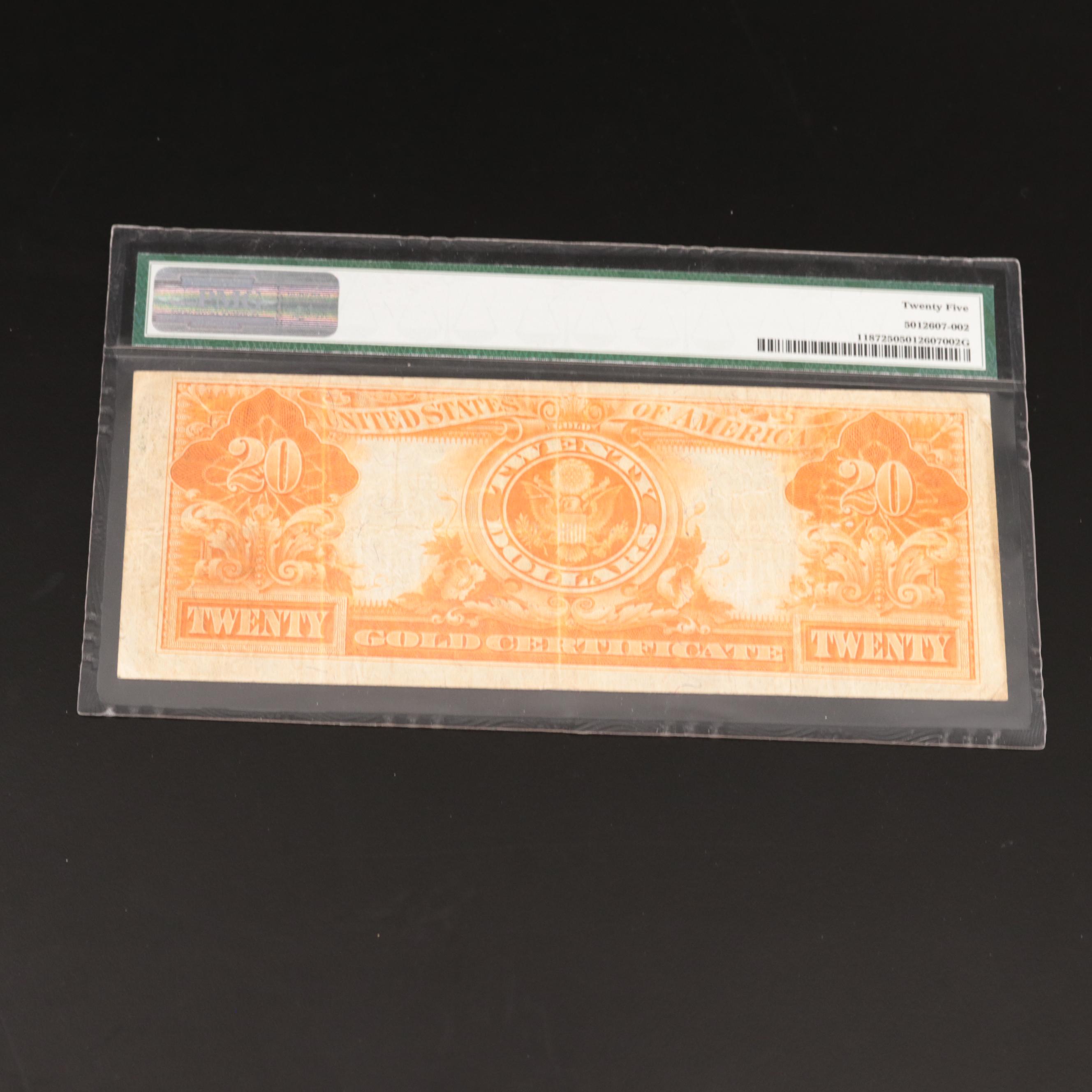 Two U.S. Large-Size Banknotes, Including PMG Graded $20 Gold Certificate