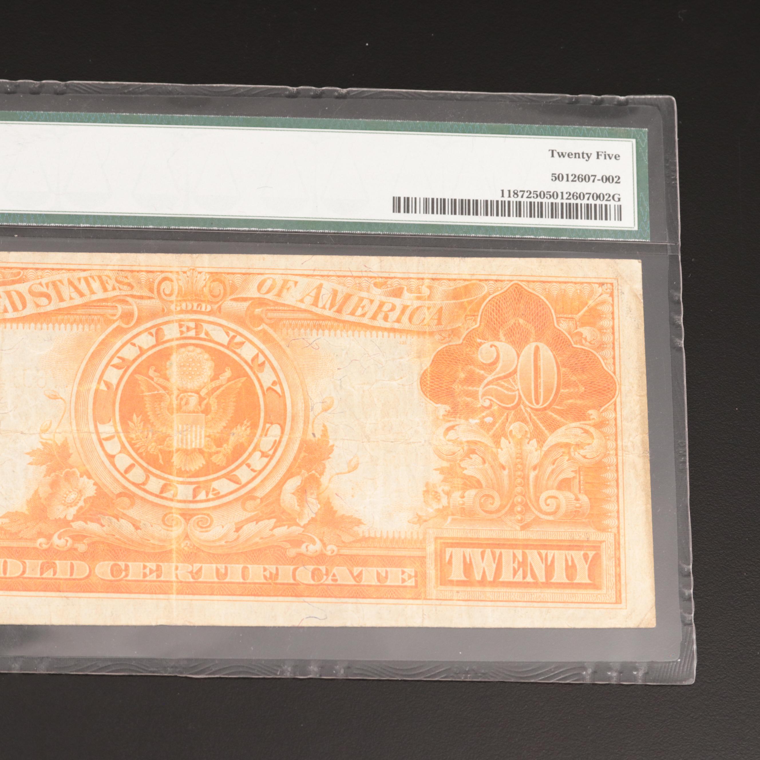 Two U.S. Large-Size Banknotes, Including PMG Graded $20 Gold Certificate