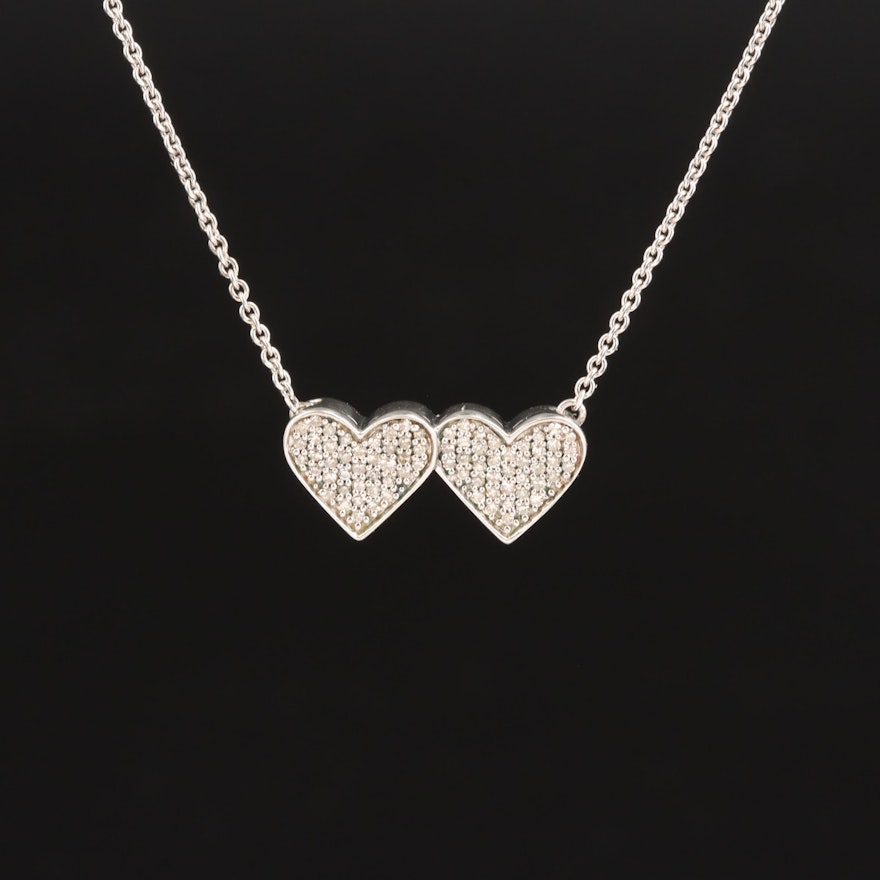 Sterling Diamond Double Heart Necklace