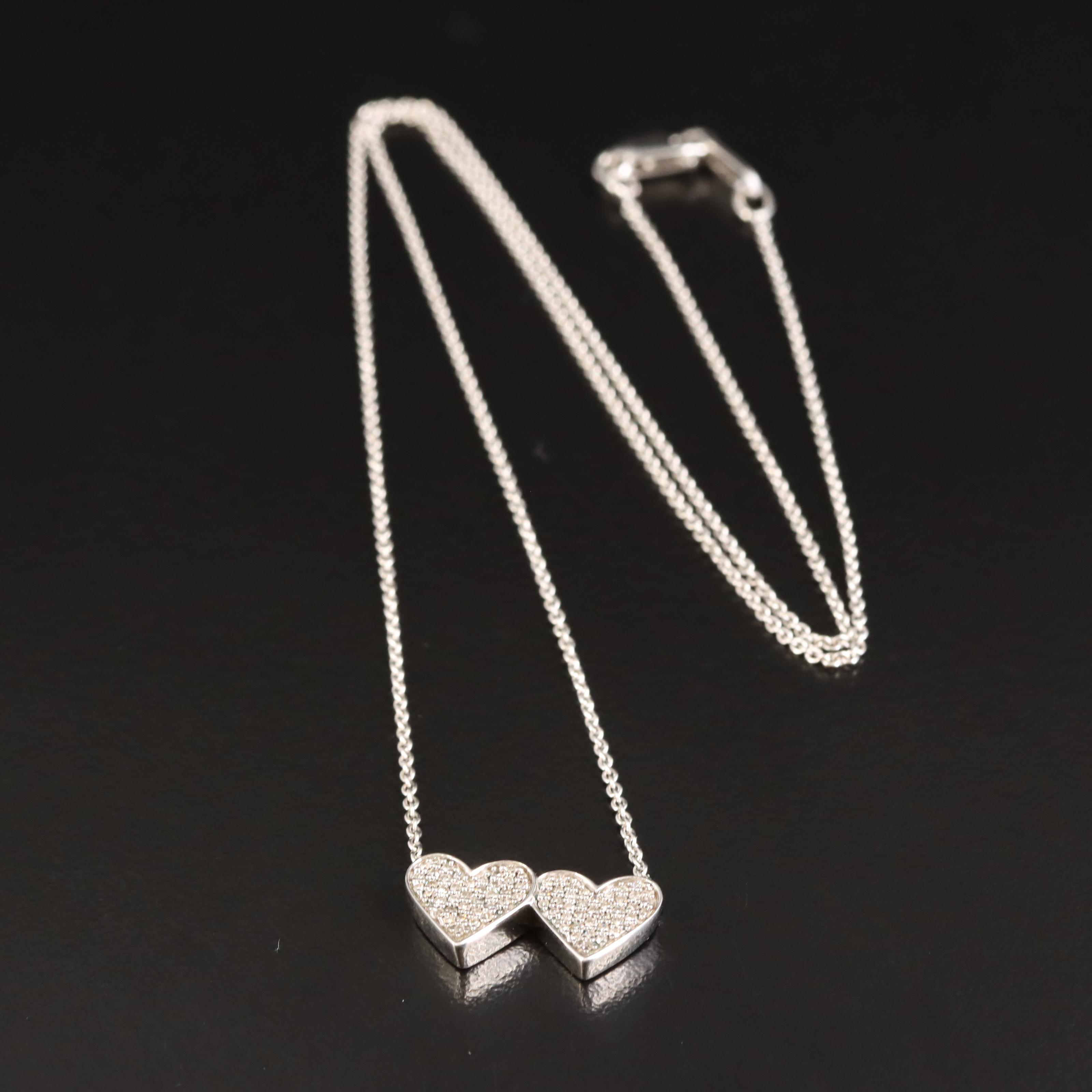 Sterling Diamond Double Heart Necklace