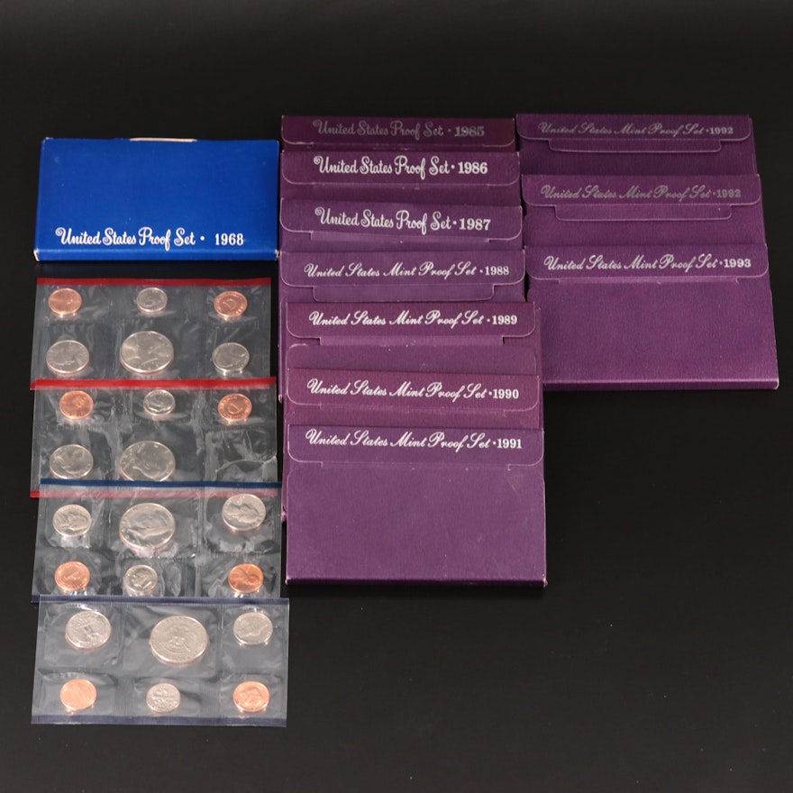 Thirteen U.S. Mint Uncirculated and Proof Coin Sets