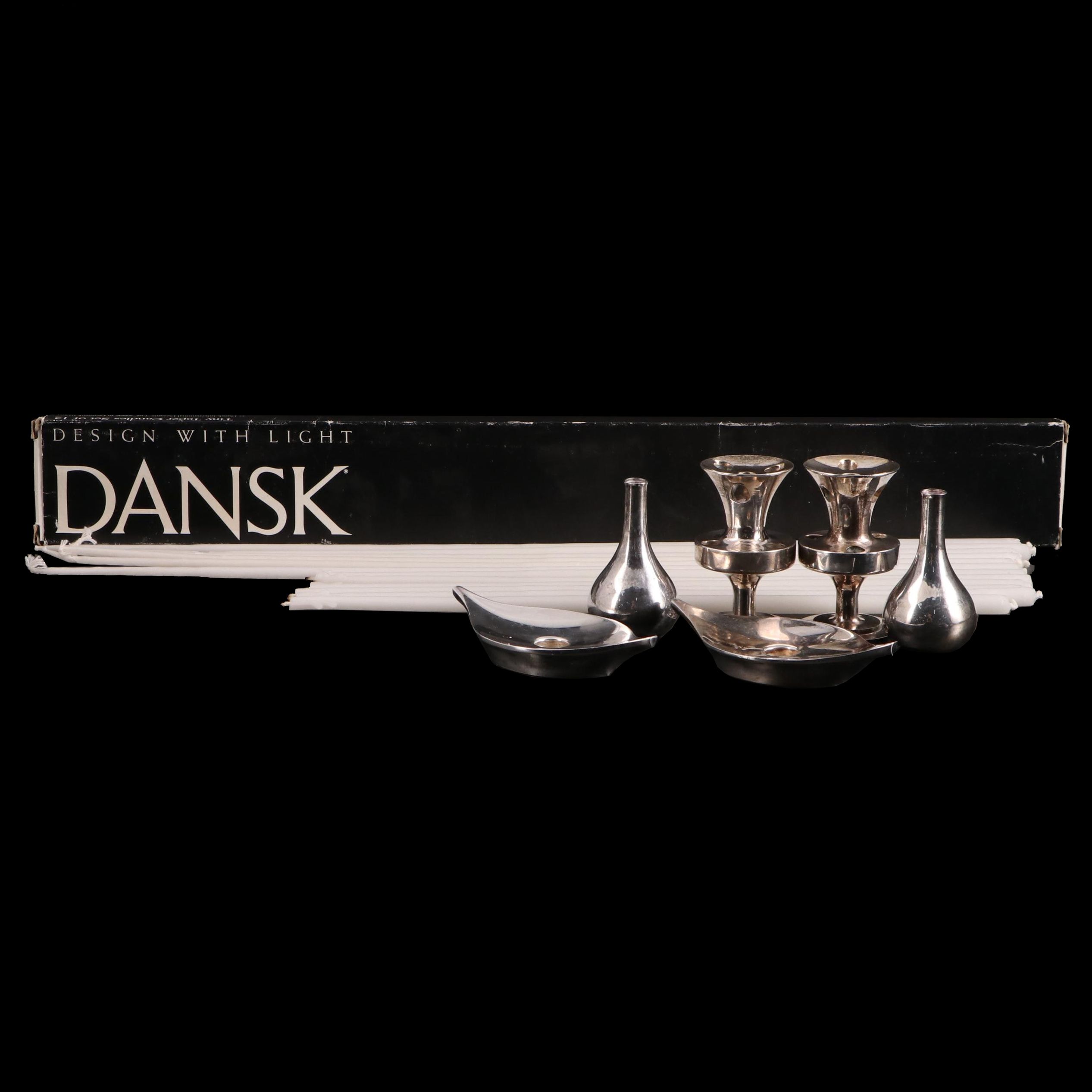 Dansk, E. J. Designs and Cohn Silver Plate Candle Holders and Taper Candles