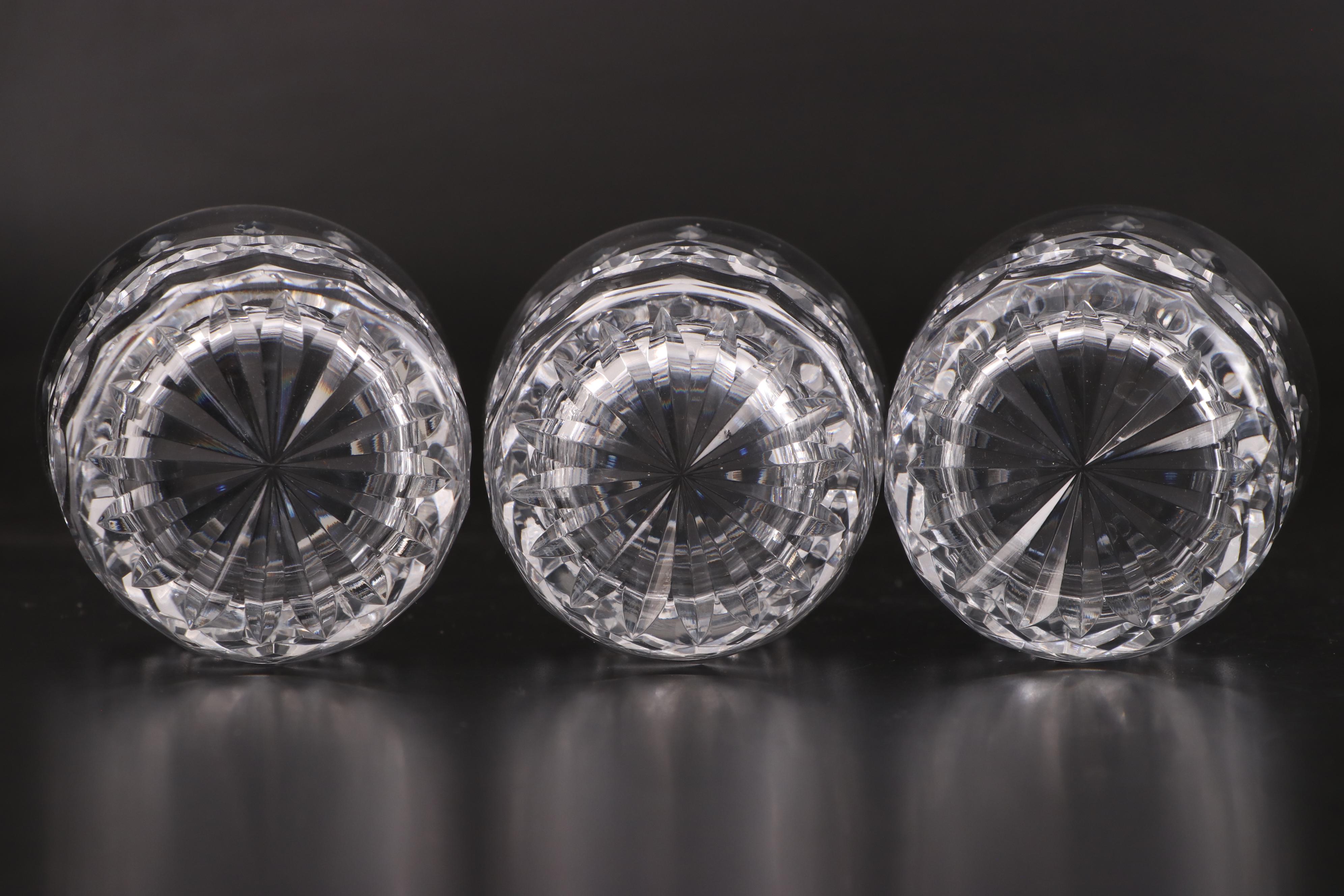 Waterford "Lismore" Old Fashioned Glasses with Silver Plate Ice Bucket and Spoon