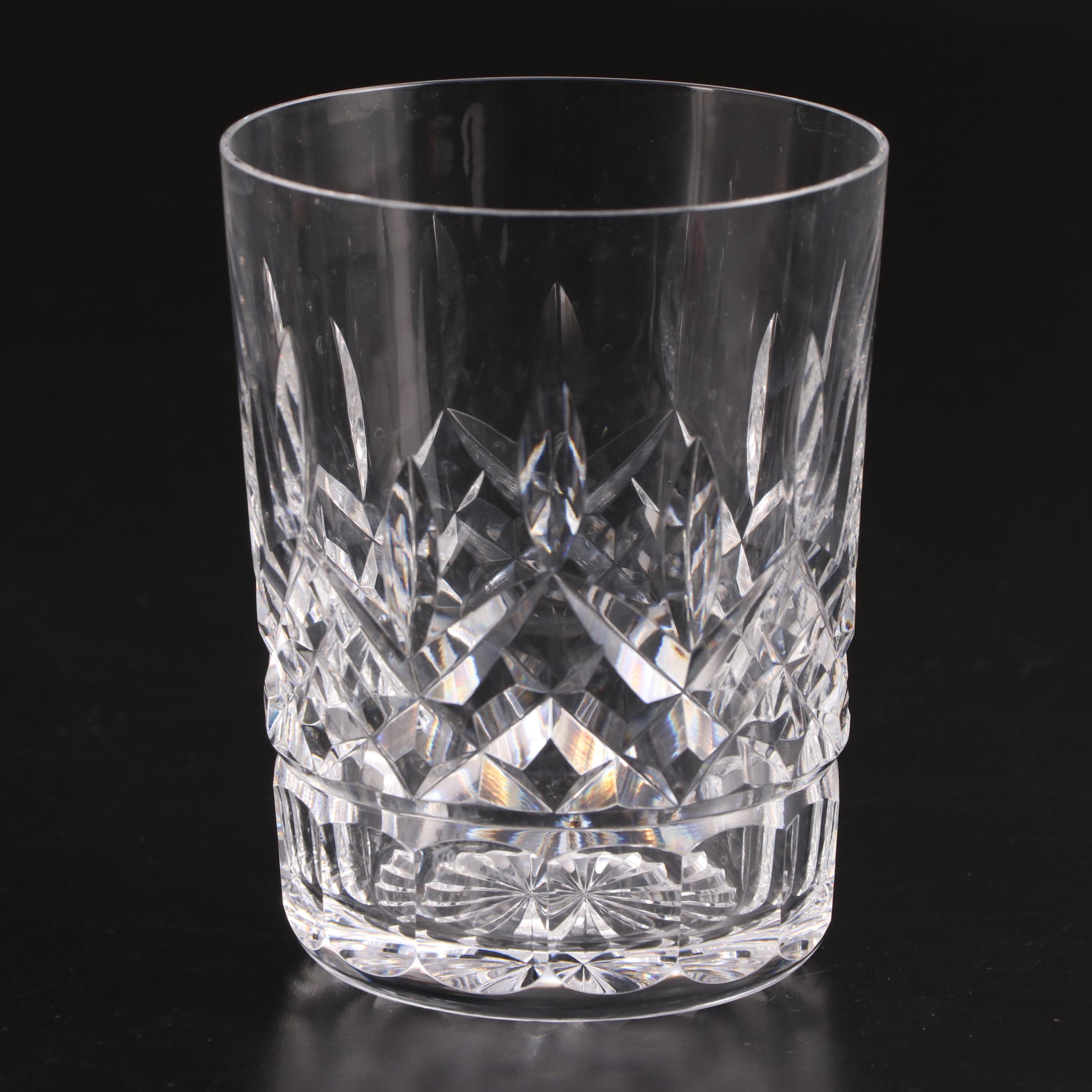 Waterford "Lismore" Old Fashioned Glasses with Silver Plate Ice Bucket and Spoon