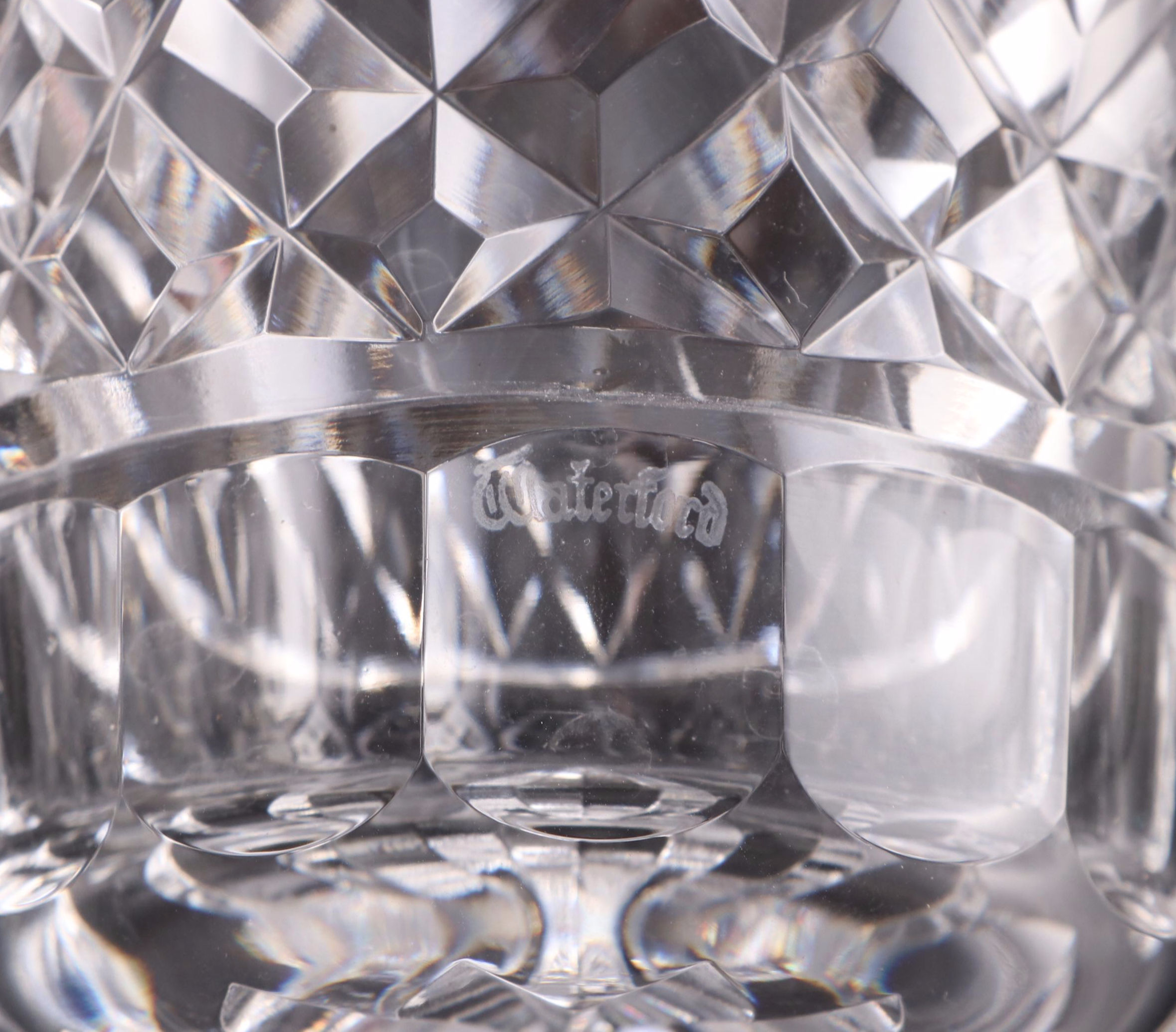 Waterford "Lismore" Old Fashioned Glasses with Silver Plate Ice Bucket and Spoon