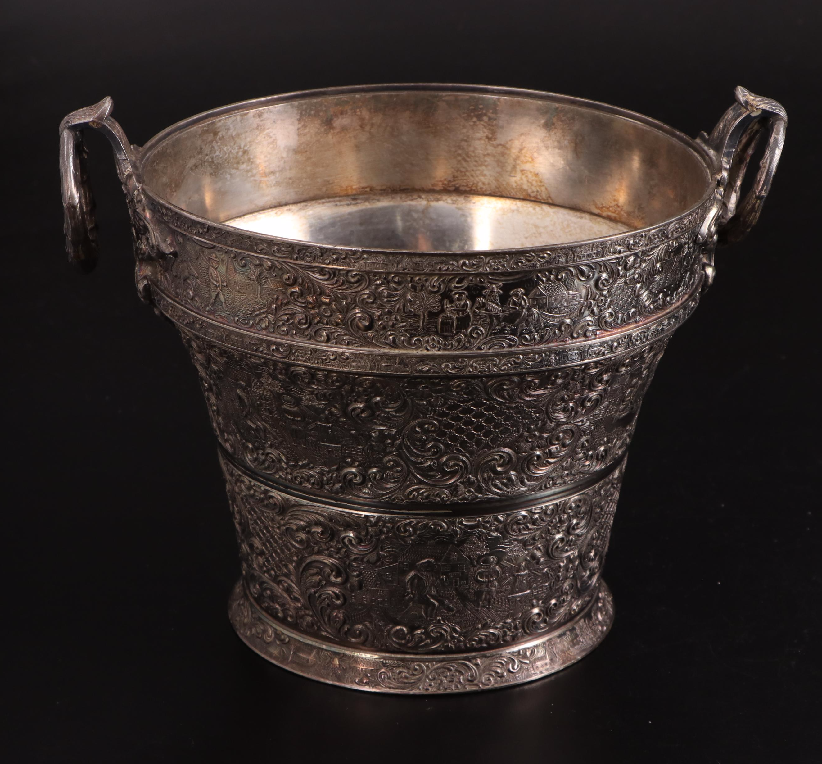 Waterford "Lismore" Old Fashioned Glasses with Silver Plate Ice Bucket and Spoon