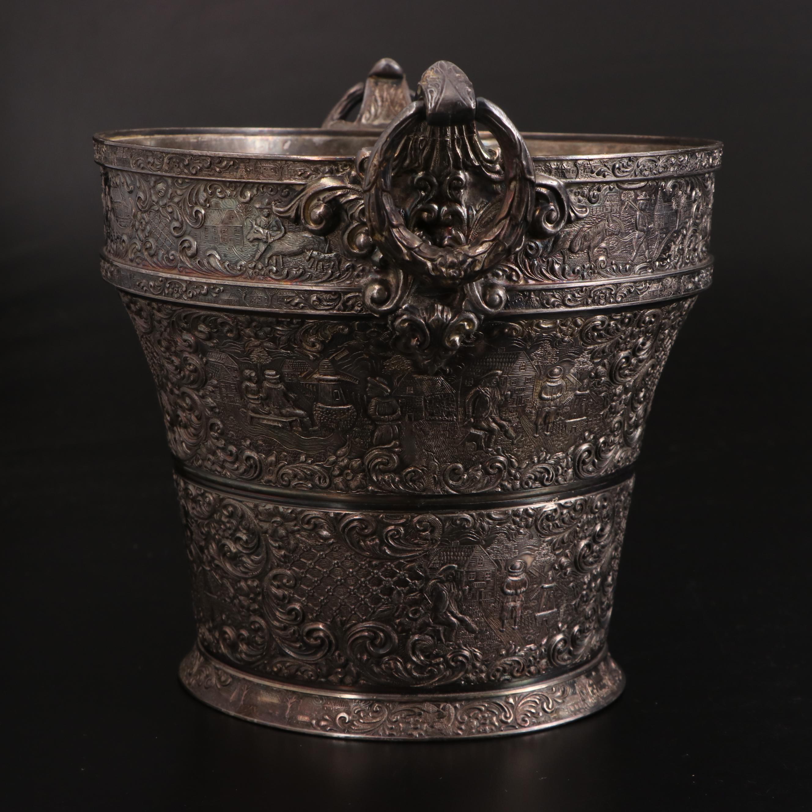 Waterford "Lismore" Old Fashioned Glasses with Silver Plate Ice Bucket and Spoon