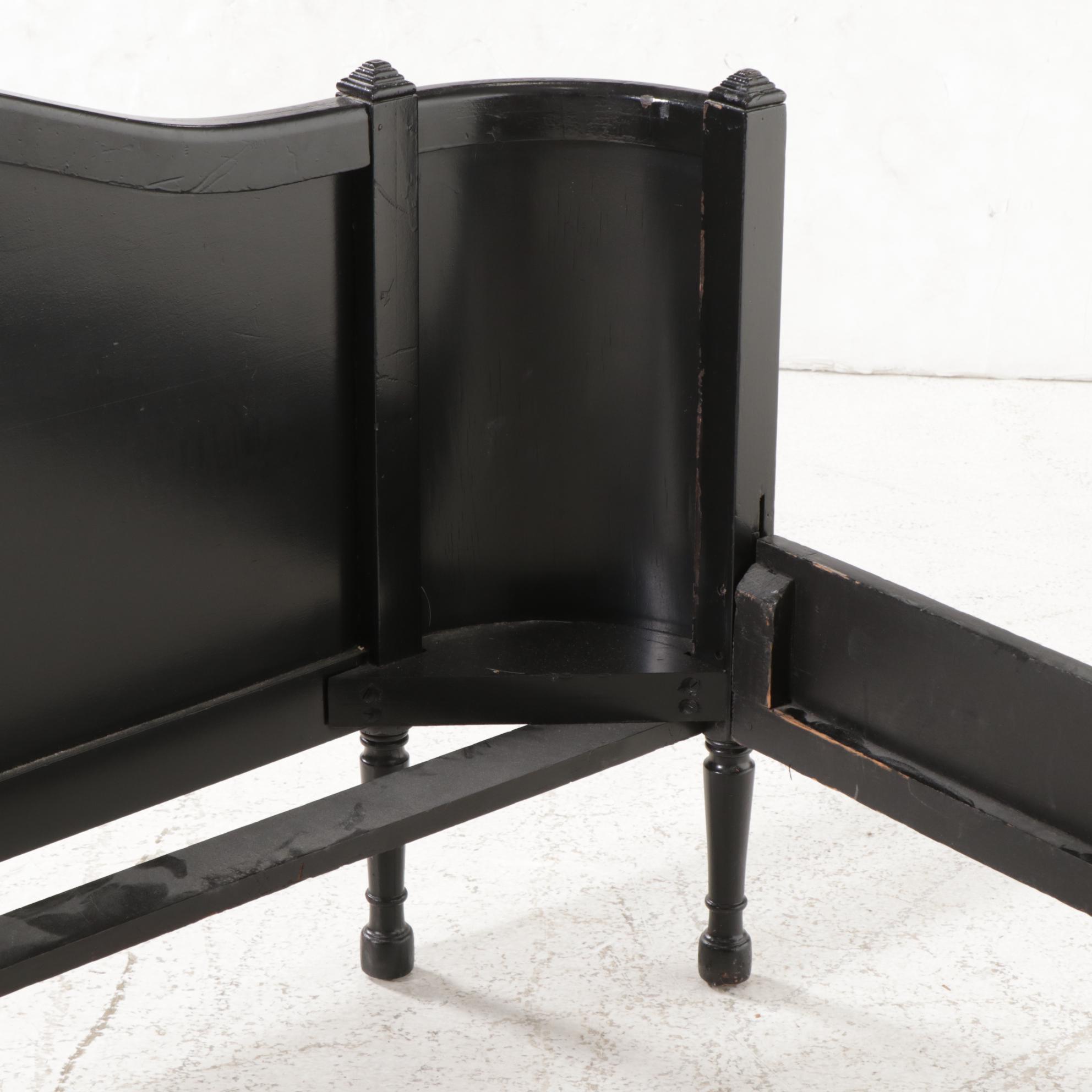 Art Deco Ebonized Wood and Walnut Full Size Bed Frame, Early to Mid 20th Century