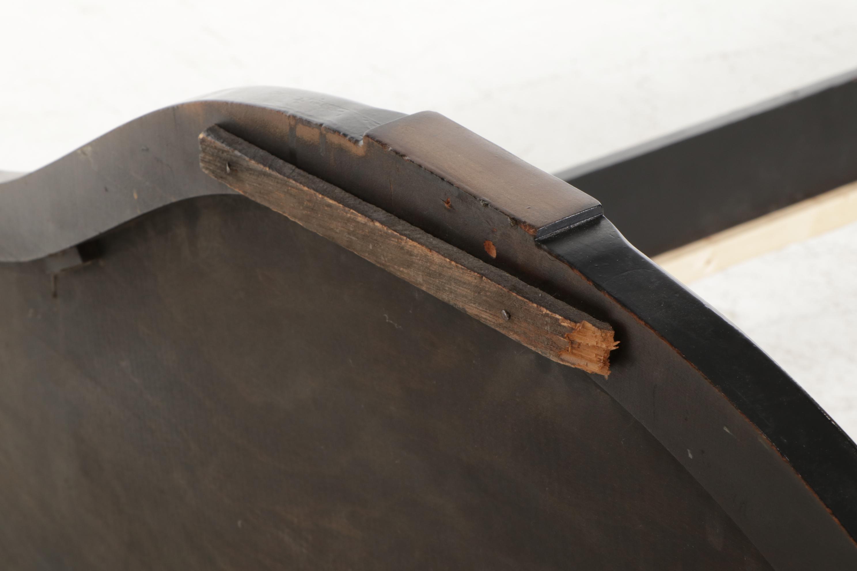 Art Deco Ebonized Wood and Walnut Full Size Bed Frame, Early to Mid 20th Century