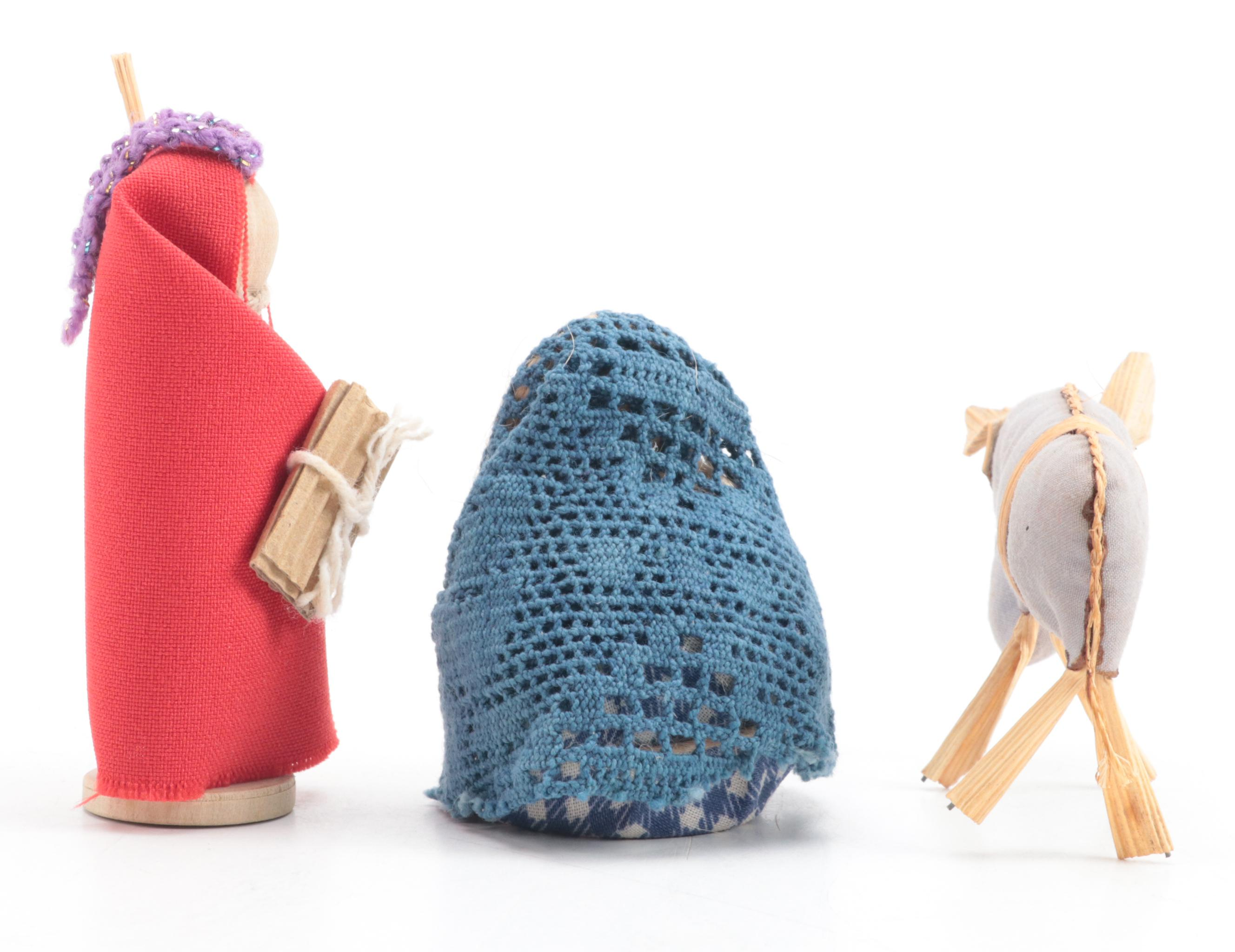 Zulu Made Fabric and Wood Nativity Dolls with Cardboard Backdrop