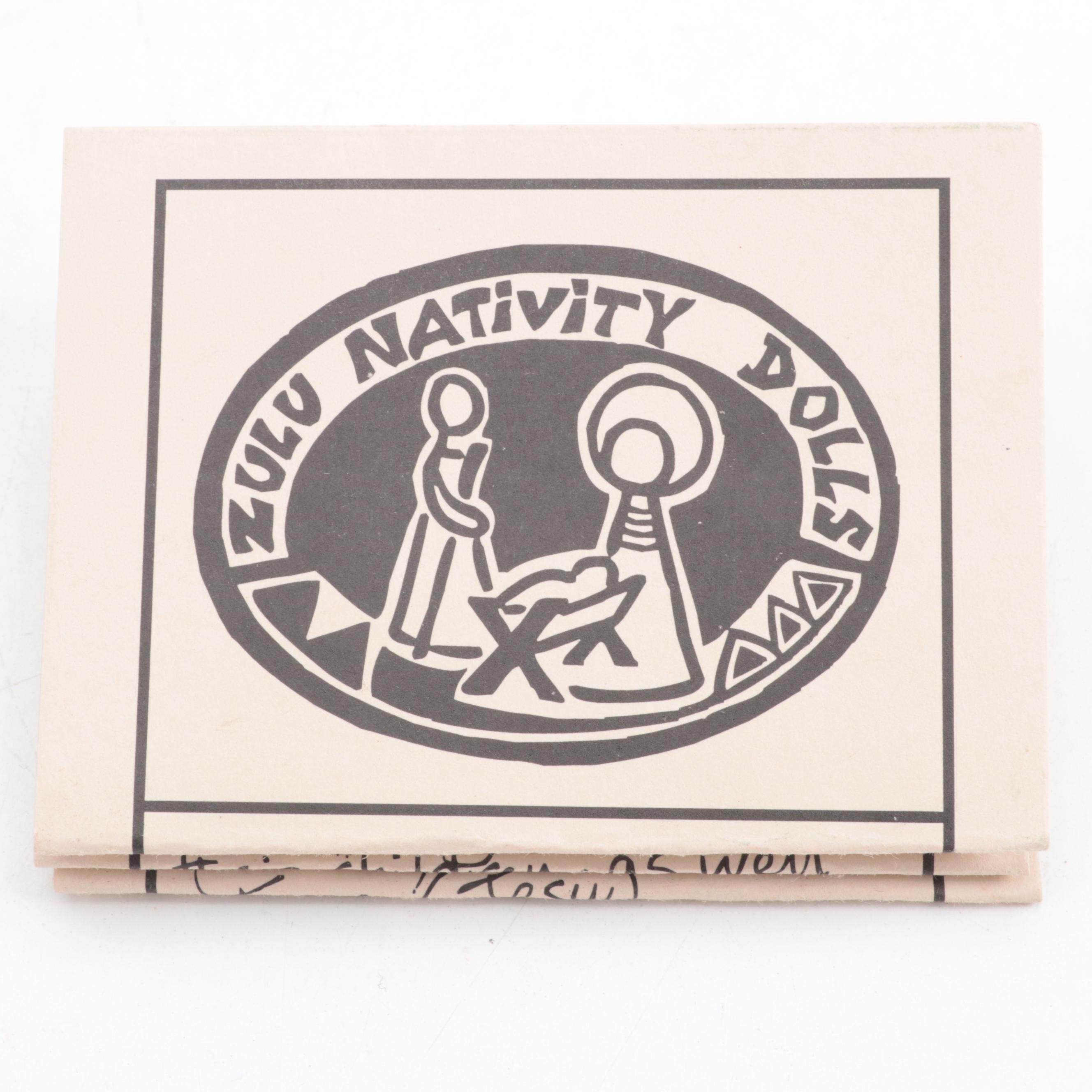 Zulu Made Fabric and Wood Nativity Dolls with Cardboard Backdrop