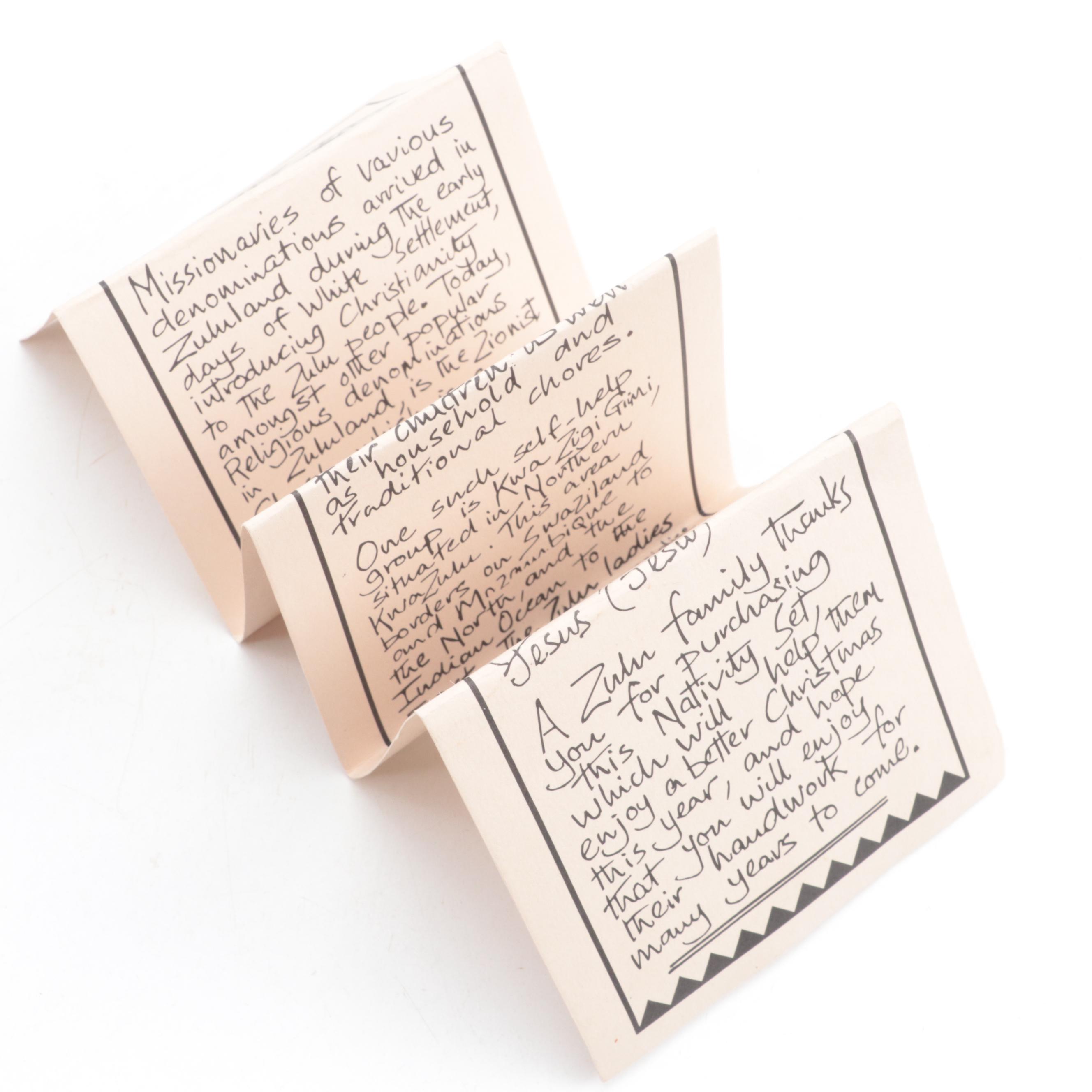 Zulu Made Fabric and Wood Nativity Dolls with Cardboard Backdrop