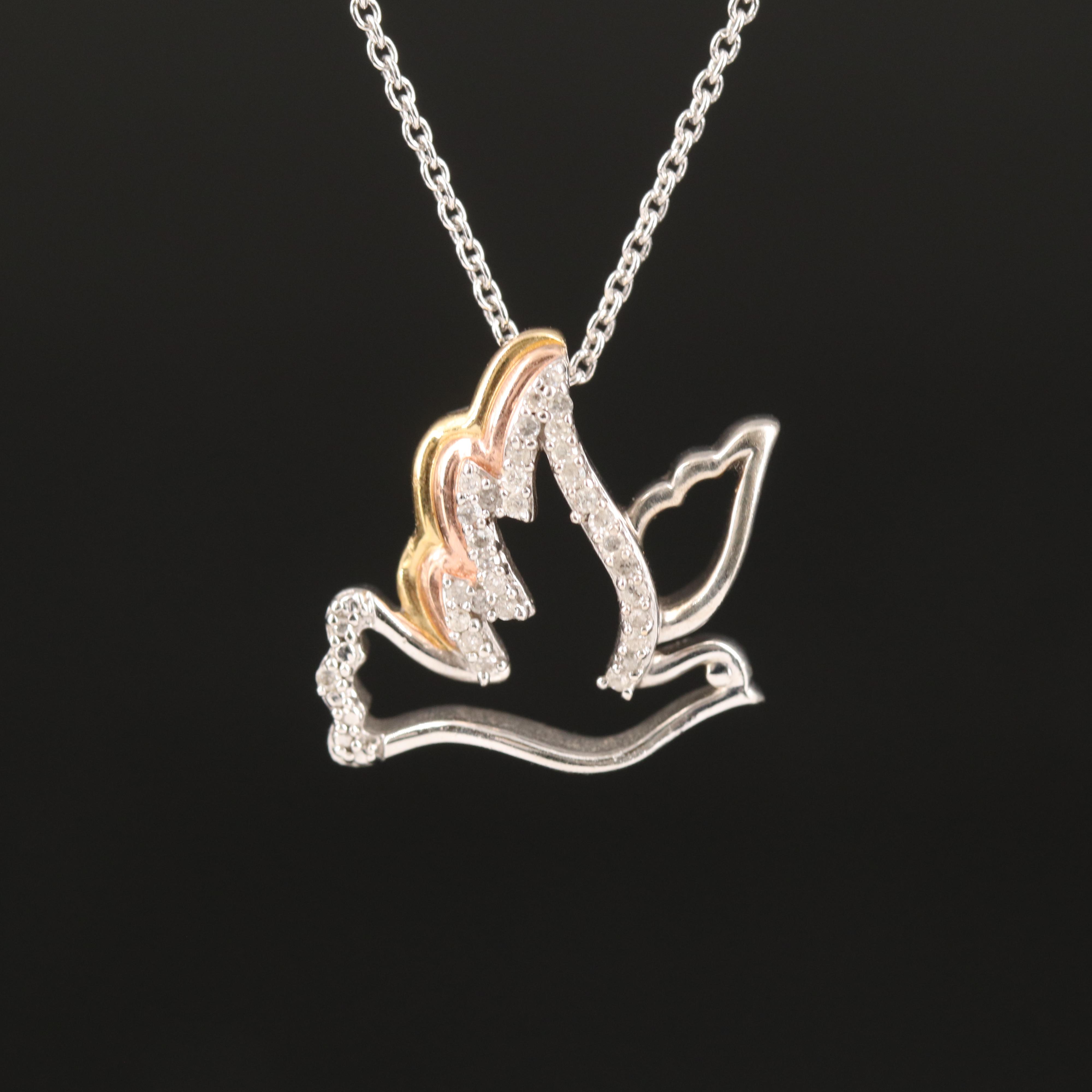 Diamond Dove Pendant Necklace in Sterling