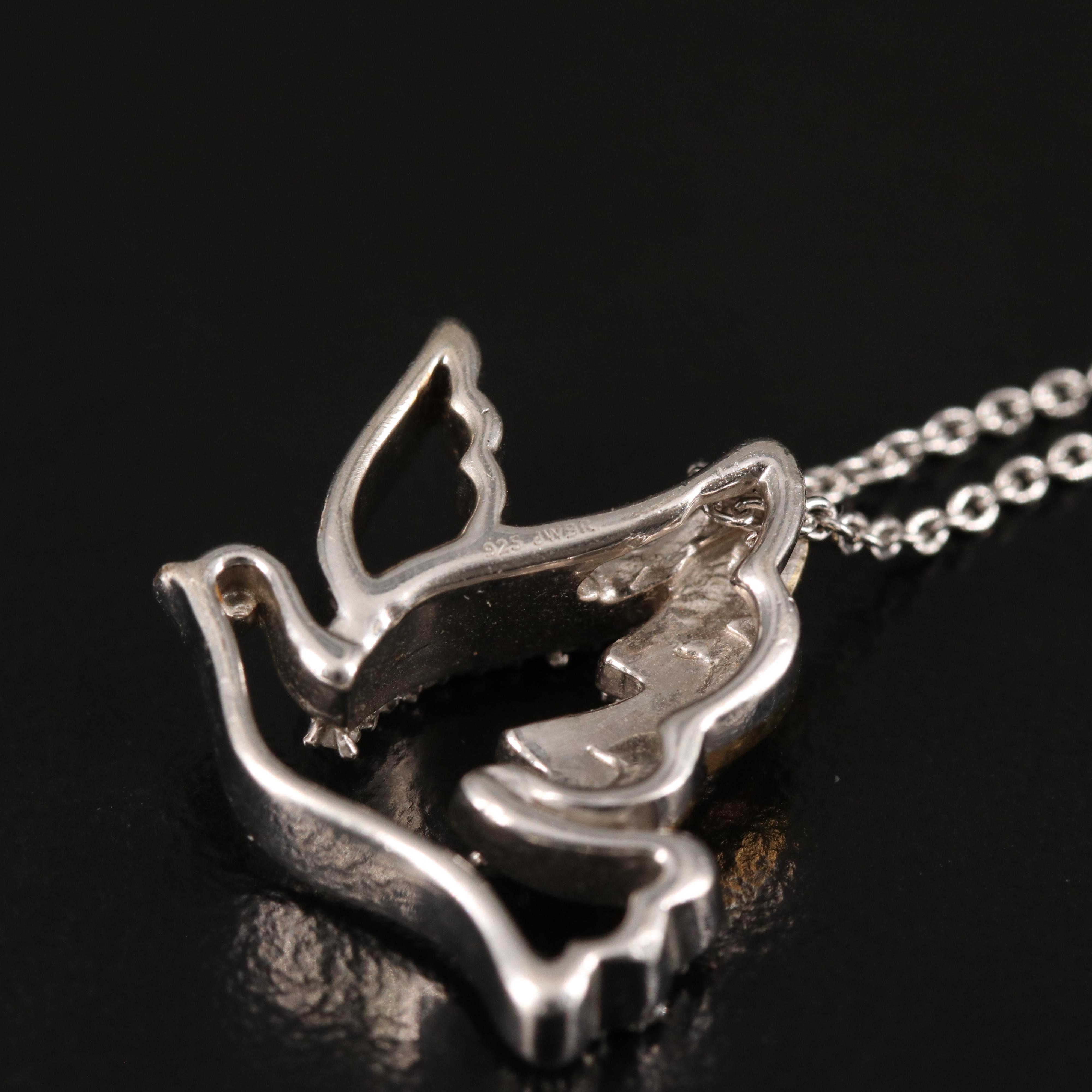 Diamond Dove Pendant Necklace in Sterling