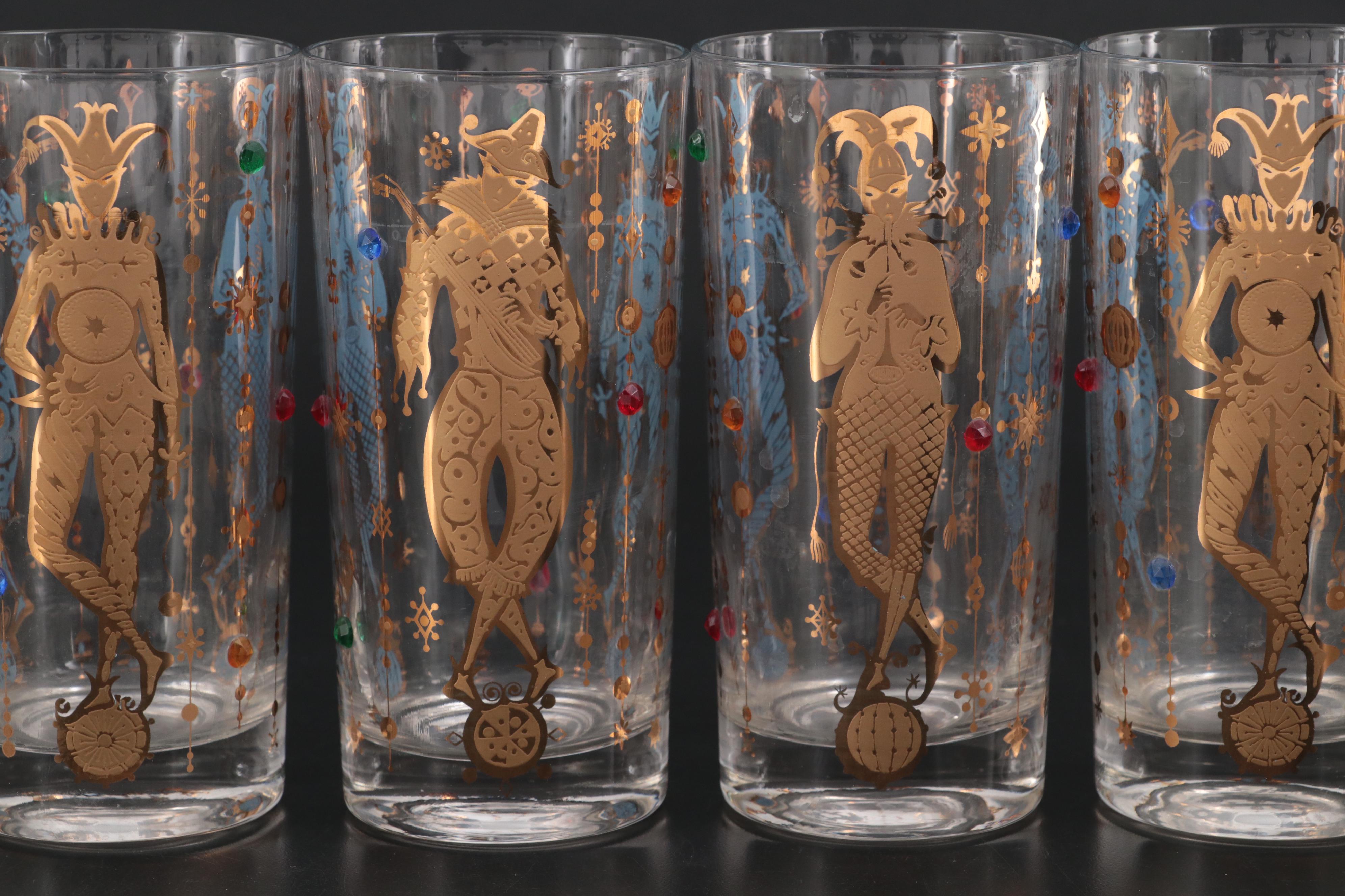 Culver "Mardi Gras" Highball Glasses with With Morgan and Fostoria Tumblers