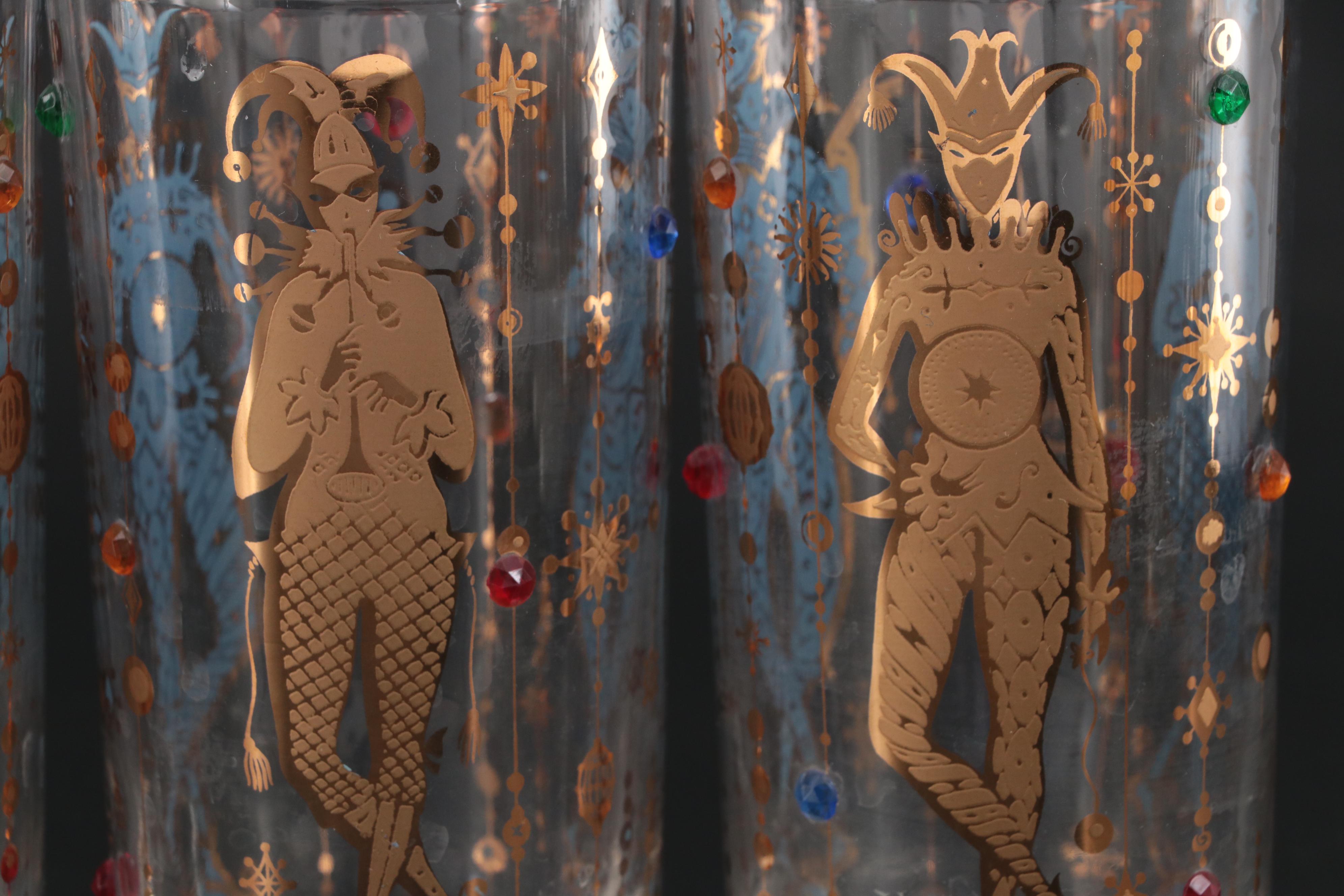 Culver "Mardi Gras" Highball Glasses with With Morgan and Fostoria Tumblers