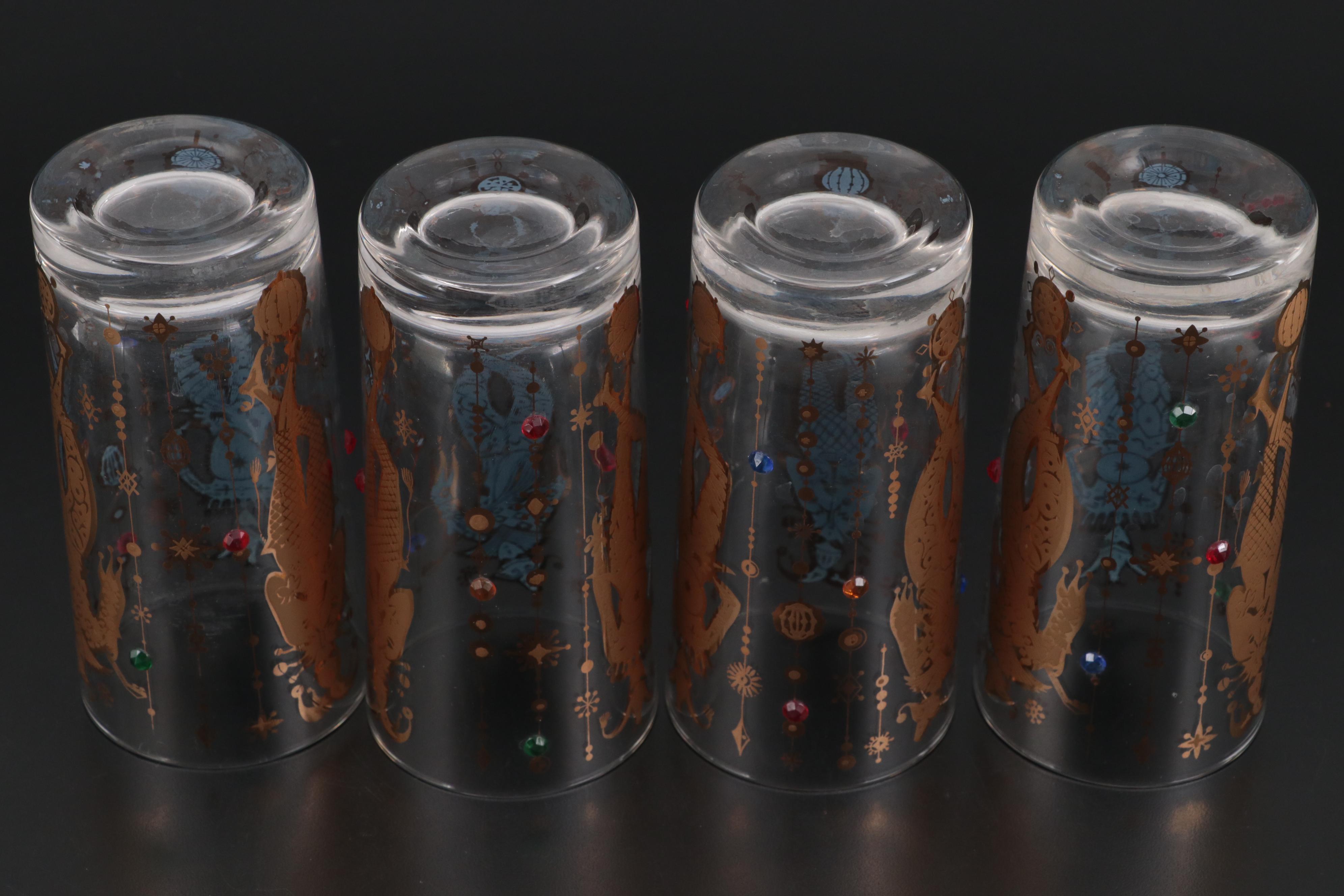 Culver "Mardi Gras" Highball Glasses with With Morgan and Fostoria Tumblers