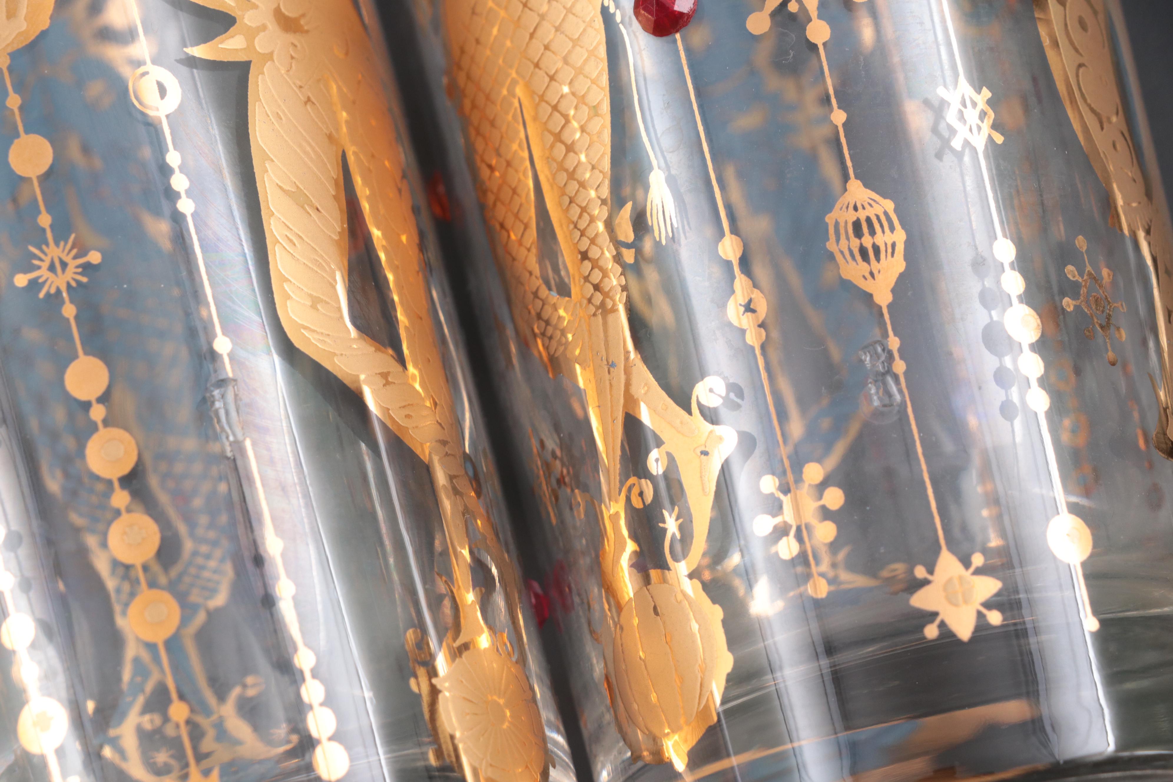 Culver "Mardi Gras" Highball Glasses with With Morgan and Fostoria Tumblers