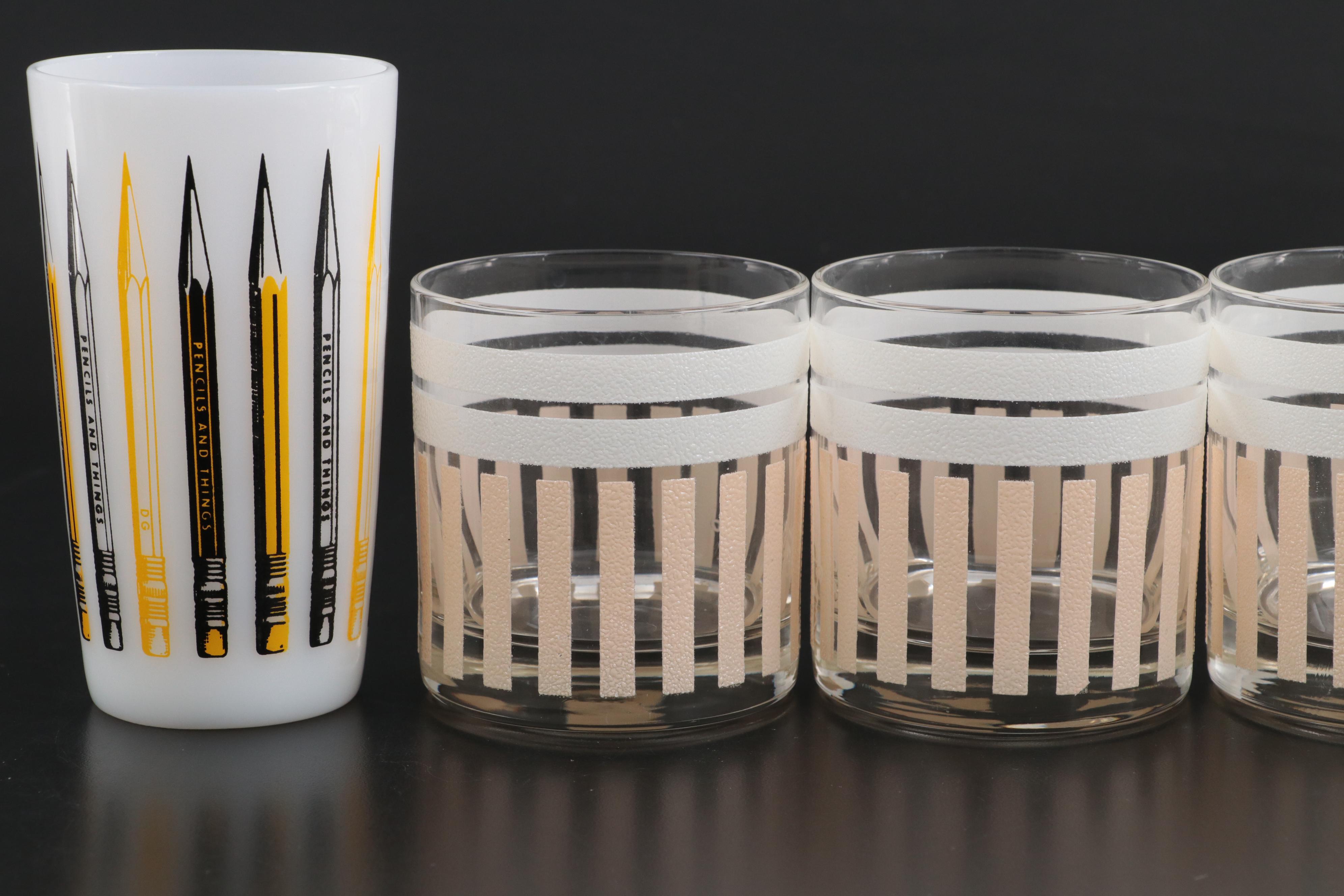 Culver "Mardi Gras" Highball Glasses with With Morgan and Fostoria Tumblers