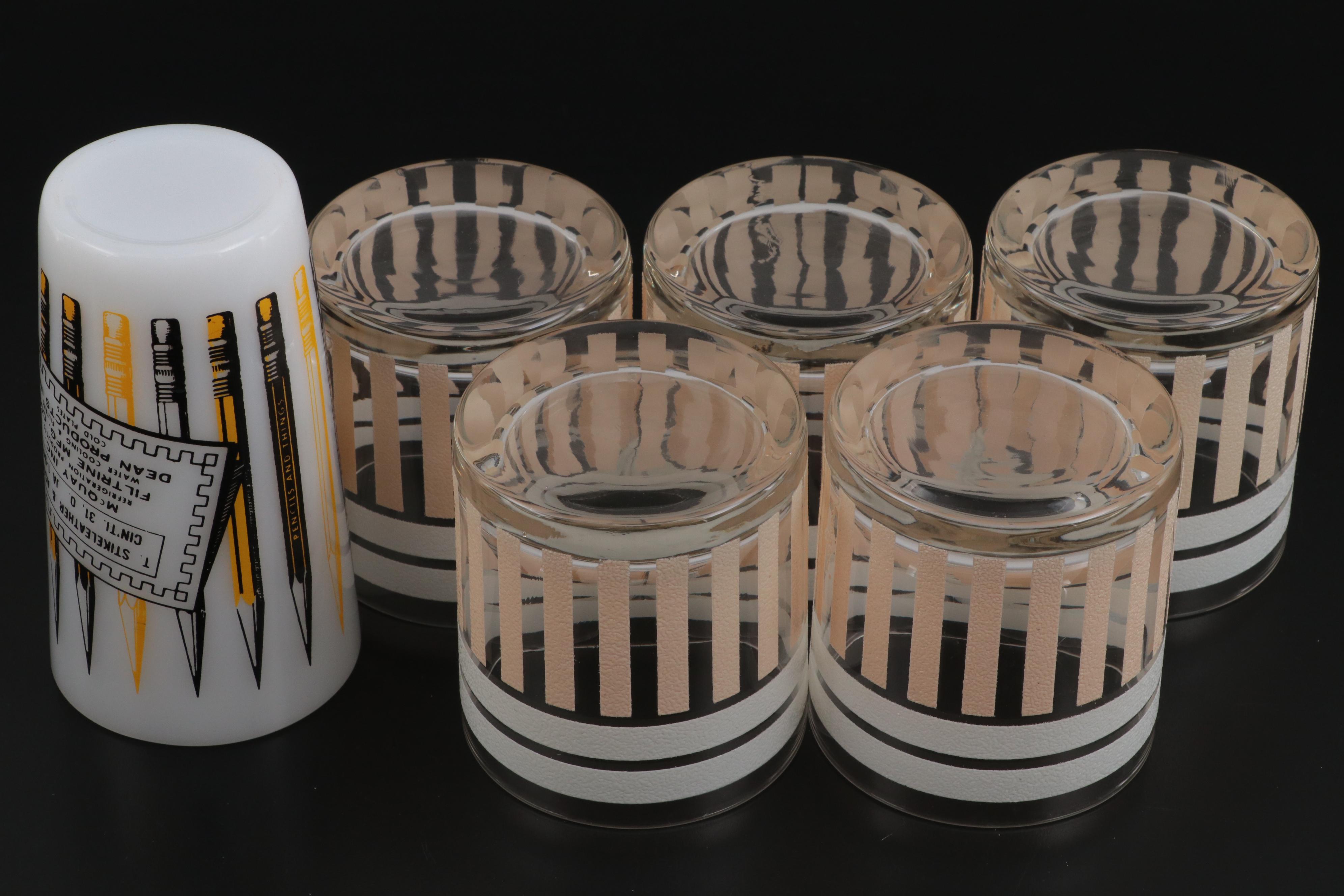 Culver "Mardi Gras" Highball Glasses with With Morgan and Fostoria Tumblers